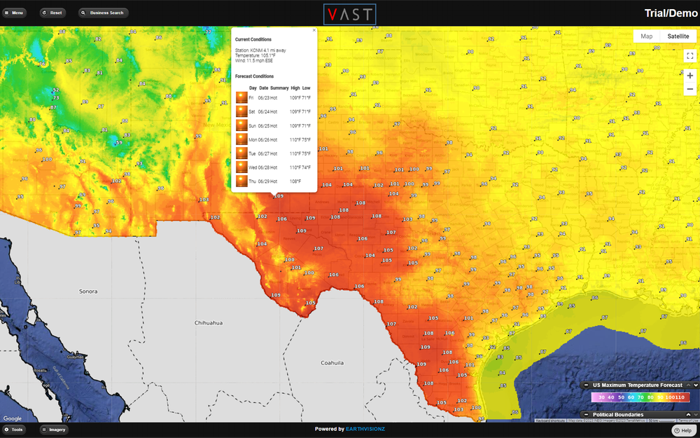 Daytime Temperatures in Texas, June 2023