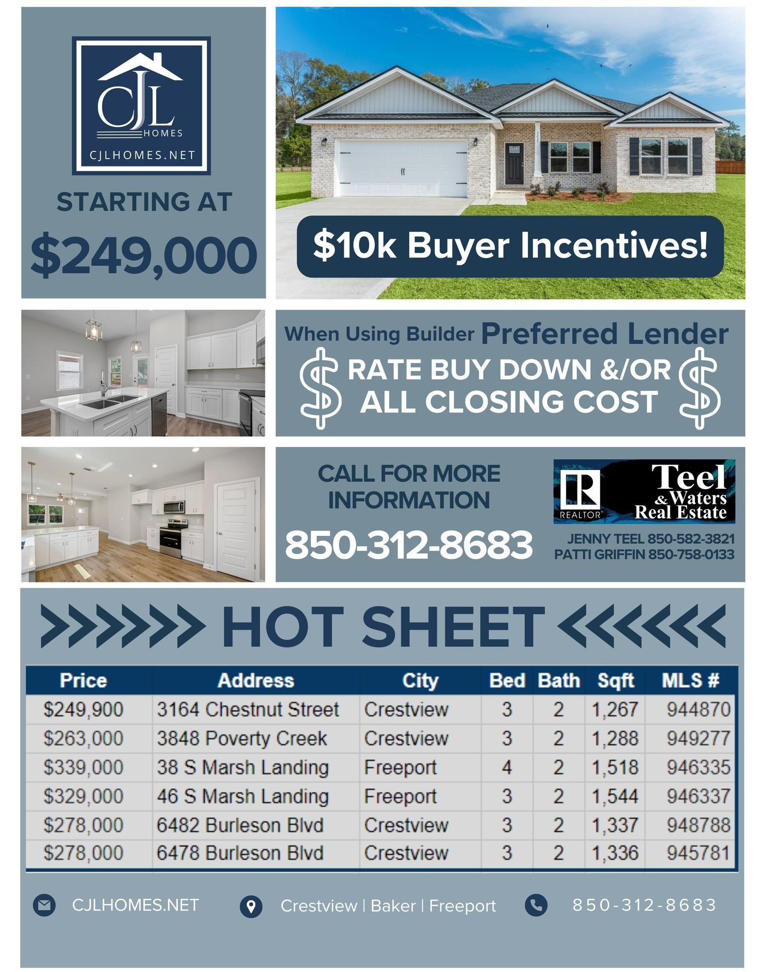 🔥🏠 *Hot Deal Alert from CJL Homes!* 🏠🔥
Searching for your dream home? Look no further! Starting at just $249,000, our homes in Crestview and Freeport are waiting for you! Plus, we're offering an exclusive buyer incentive: receive up to $10,000 to