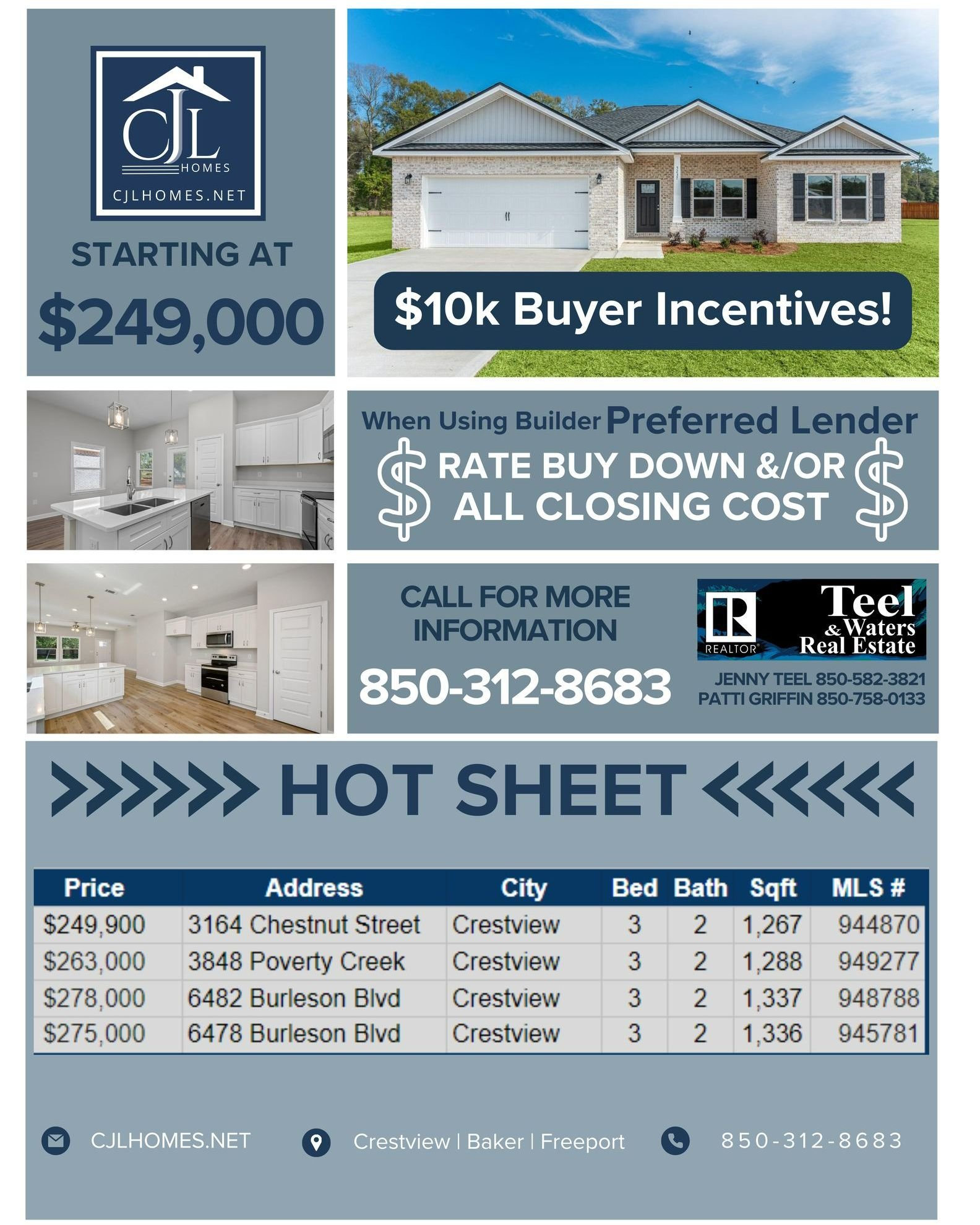 🔥🏠 **Hot Deal Alert from CJL Homes!** 🏠🔥

Looking for your dream home? Starting at just $249,000, our homes in Crestview and Freeport are waiting for you! Plus, enjoy an exclusive buyer incentive: up to $10,000 towards your home purchase! 💰✨

Do