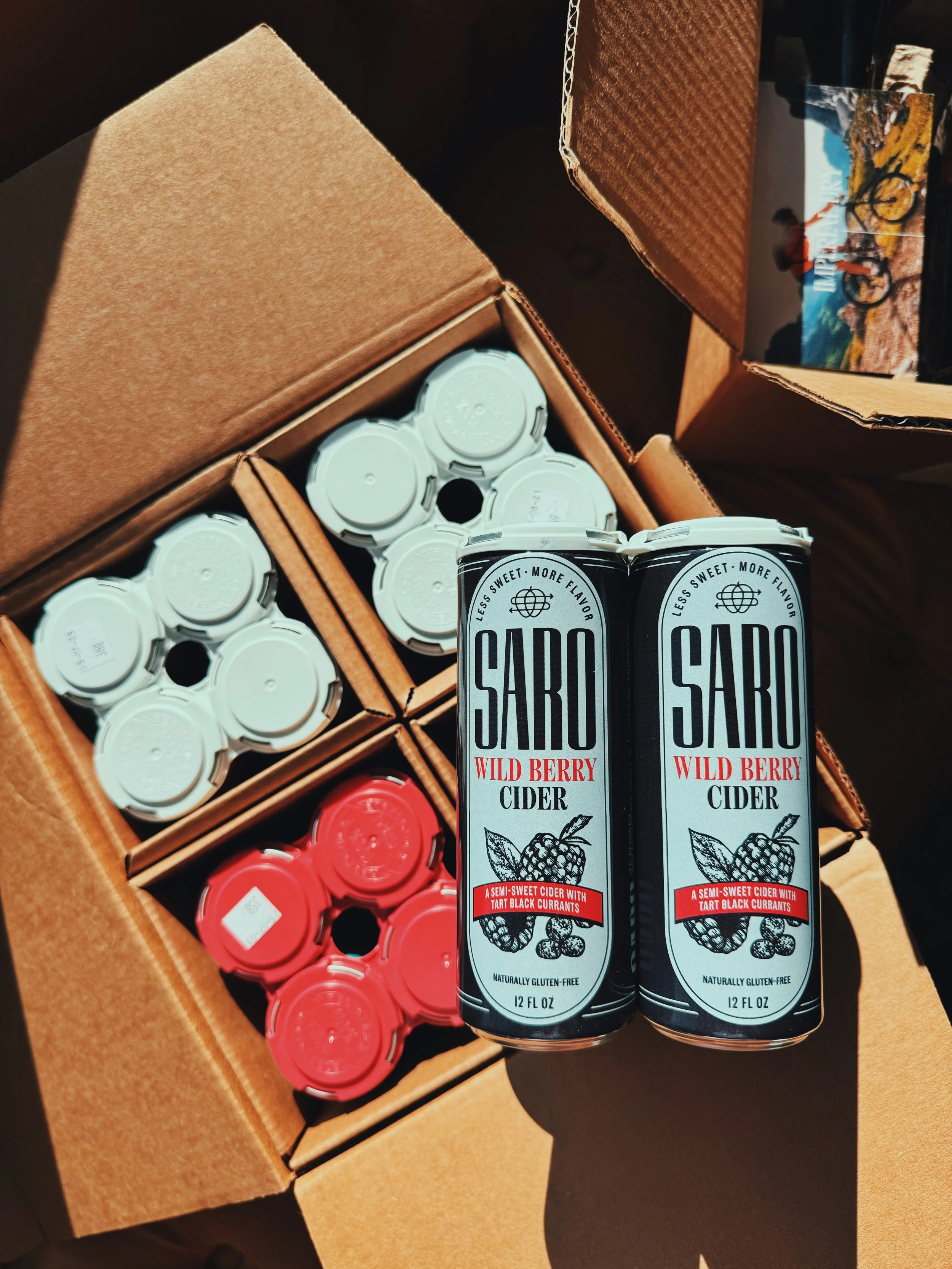 People enjoying a picnic with Saro Cider in a cooler filled with ice outdoors. Explore Saro, Explore More!