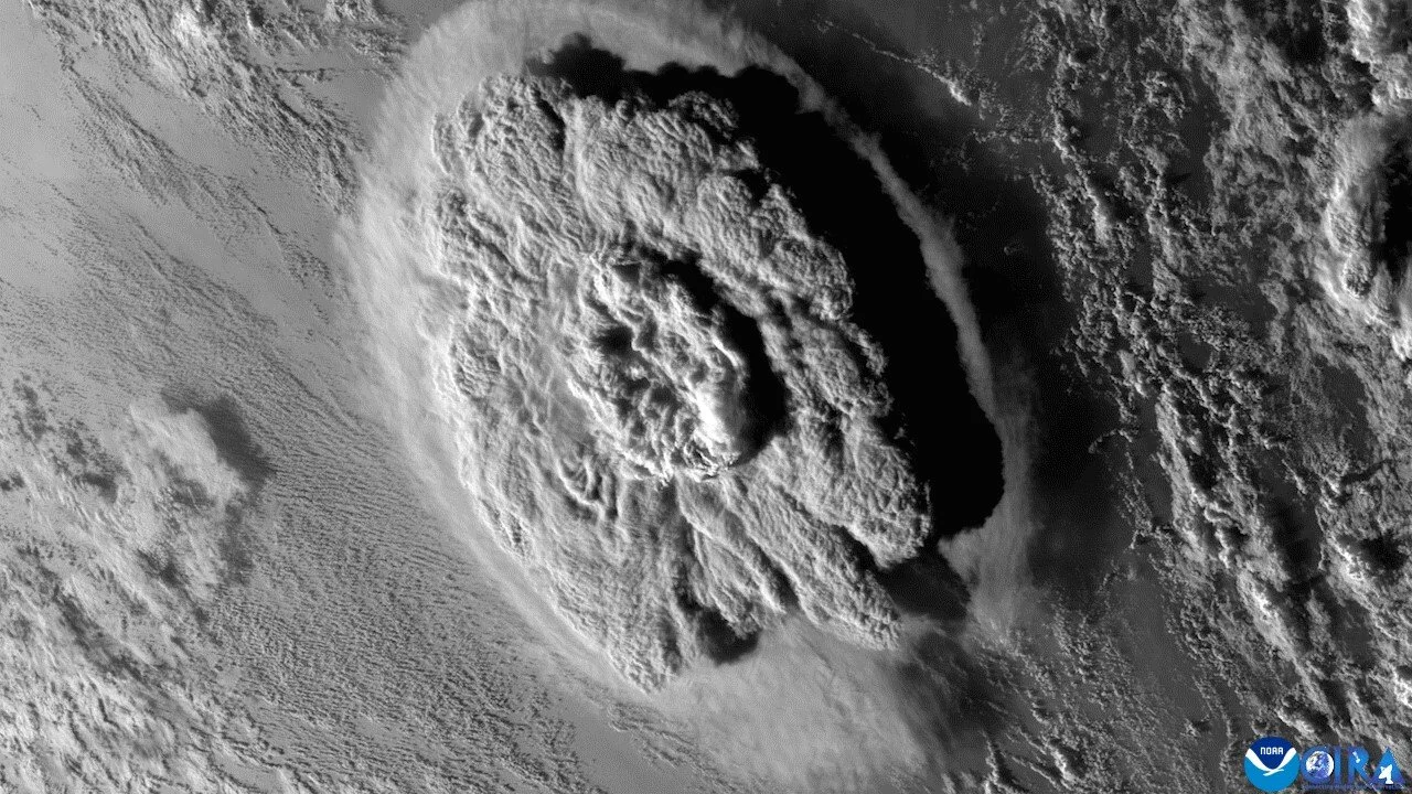 Satellite image of a large hurricane with a well-defined eye surrounded by dense storm clouds.