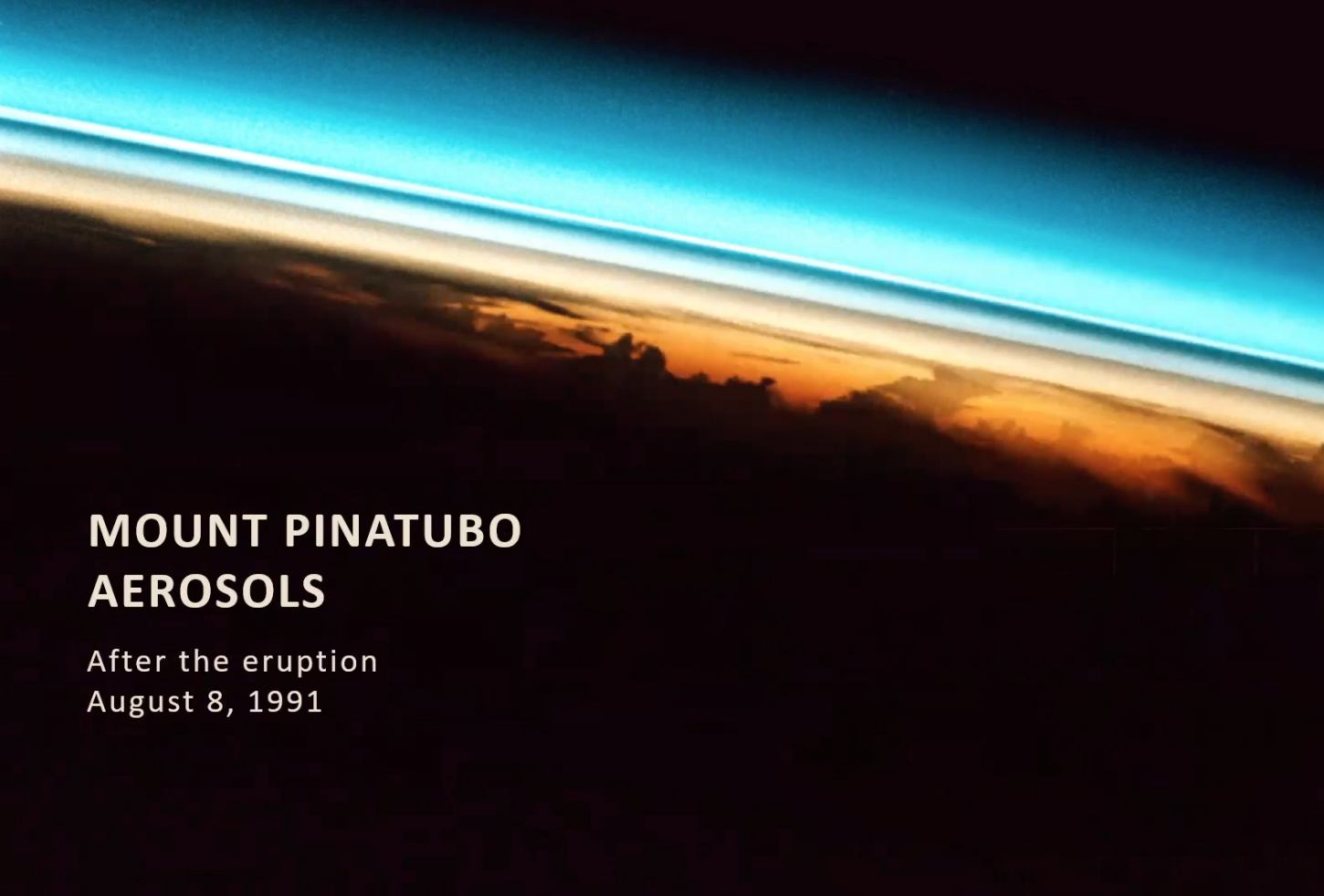 Cover image with an abstract view of the sky and clouds at sunset, with text about Mount Pinatubo aerosols, post-1991 eruption.