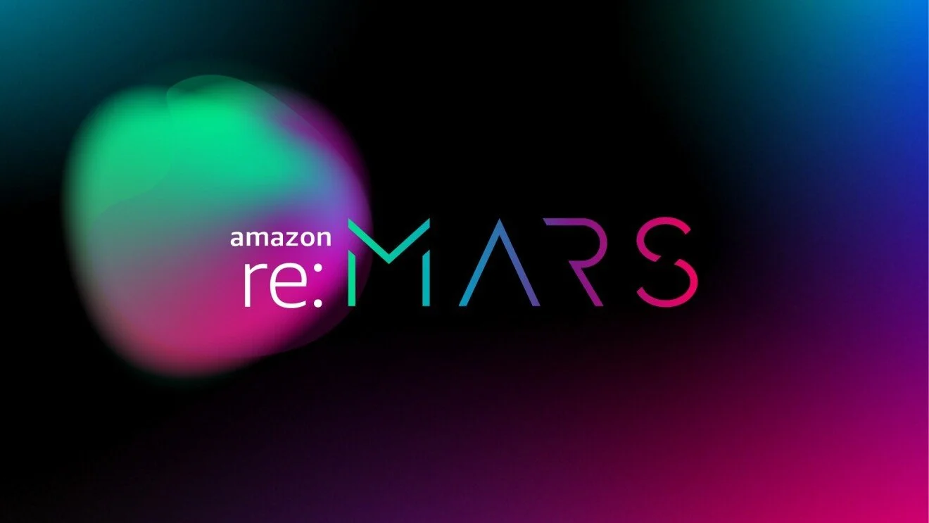 Logo for Amazon re:Mars with colorful, futuristic design