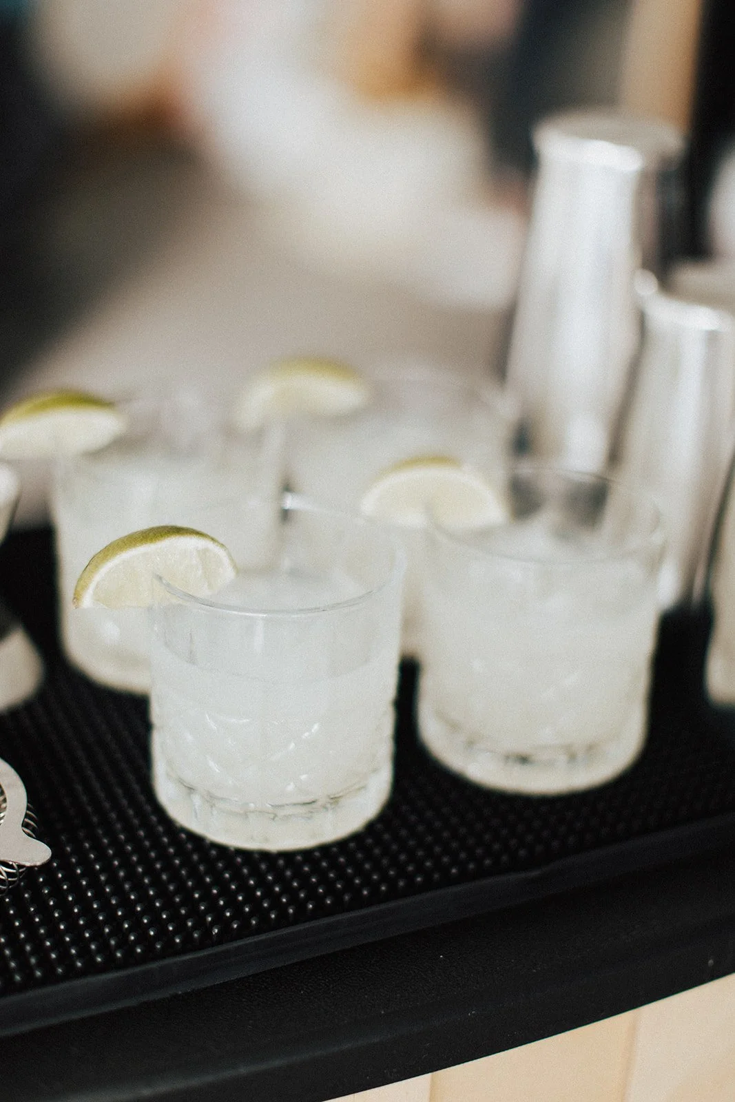 welcome margaritas with lime and a salt rim