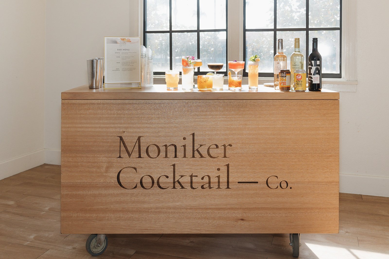 a mobile bar with a variety of selections