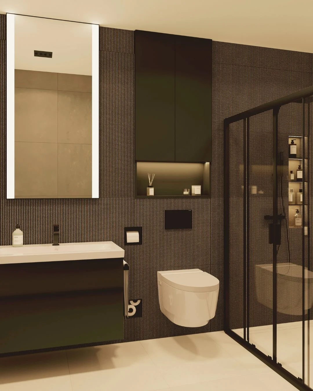 F&Uuml;RDŐSZOBA

A cs&ouml;m&ouml;ri h&aacute;z utols&oacute; l&aacute;tv&aacute;nytervei: a f&ouml;ldszinti sz&uuml;lői h&aacute;l&oacute;szob&aacute;hoz tartoz&oacute; f&uuml;rdőszoba, igaz&aacute;n karakteres &eacute;s maszkulin pr&eacute;mium bur