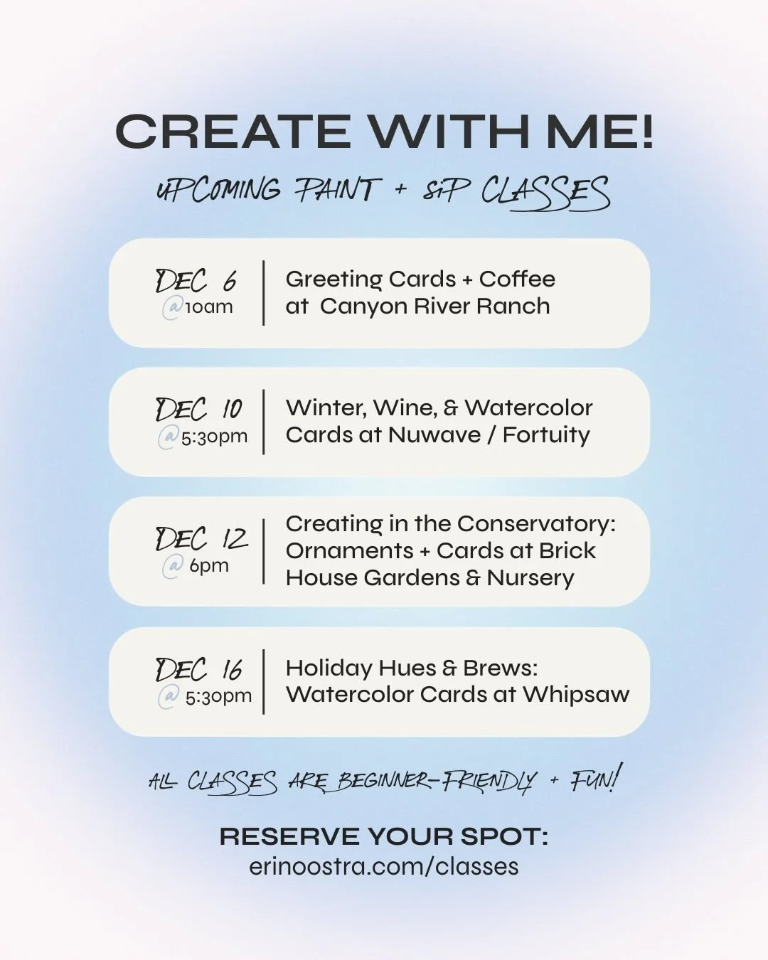 Want to hang out? Let&rsquo;s make things together! There is nothing better than a handmade holiday card from someone you love&hellip; even if it turns out a little wonky. Honestly, people cherish it anyway. I&rsquo;m teaching four beginner-friendly 