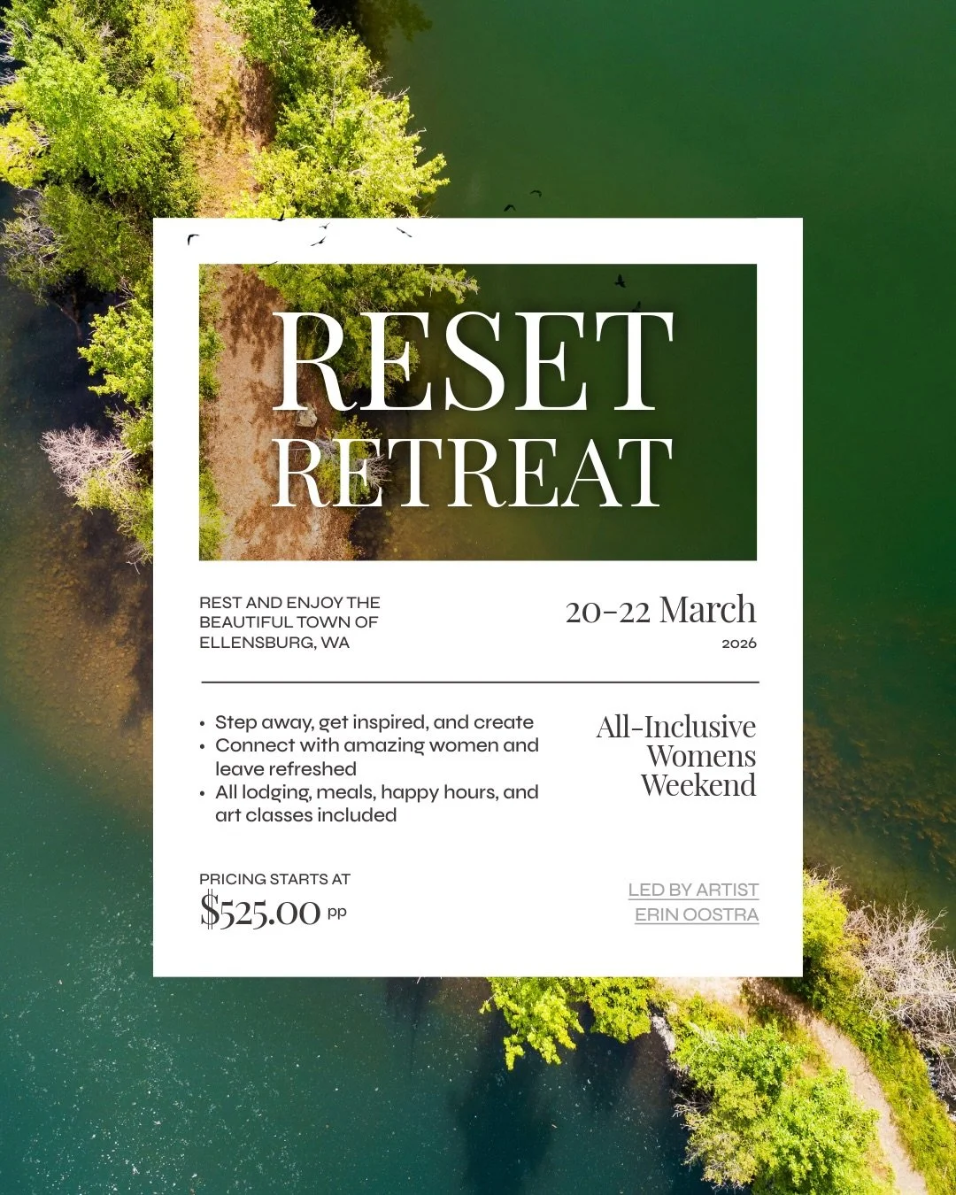 Epic years often include new experiences and unforgettable moments. Here&rsquo;s one for you: the Reset Retreat in Ellensburg, WA.

Imagine a weekend where you slow down, make art, sip wine, explore charming streets, and connect with inspiring women.