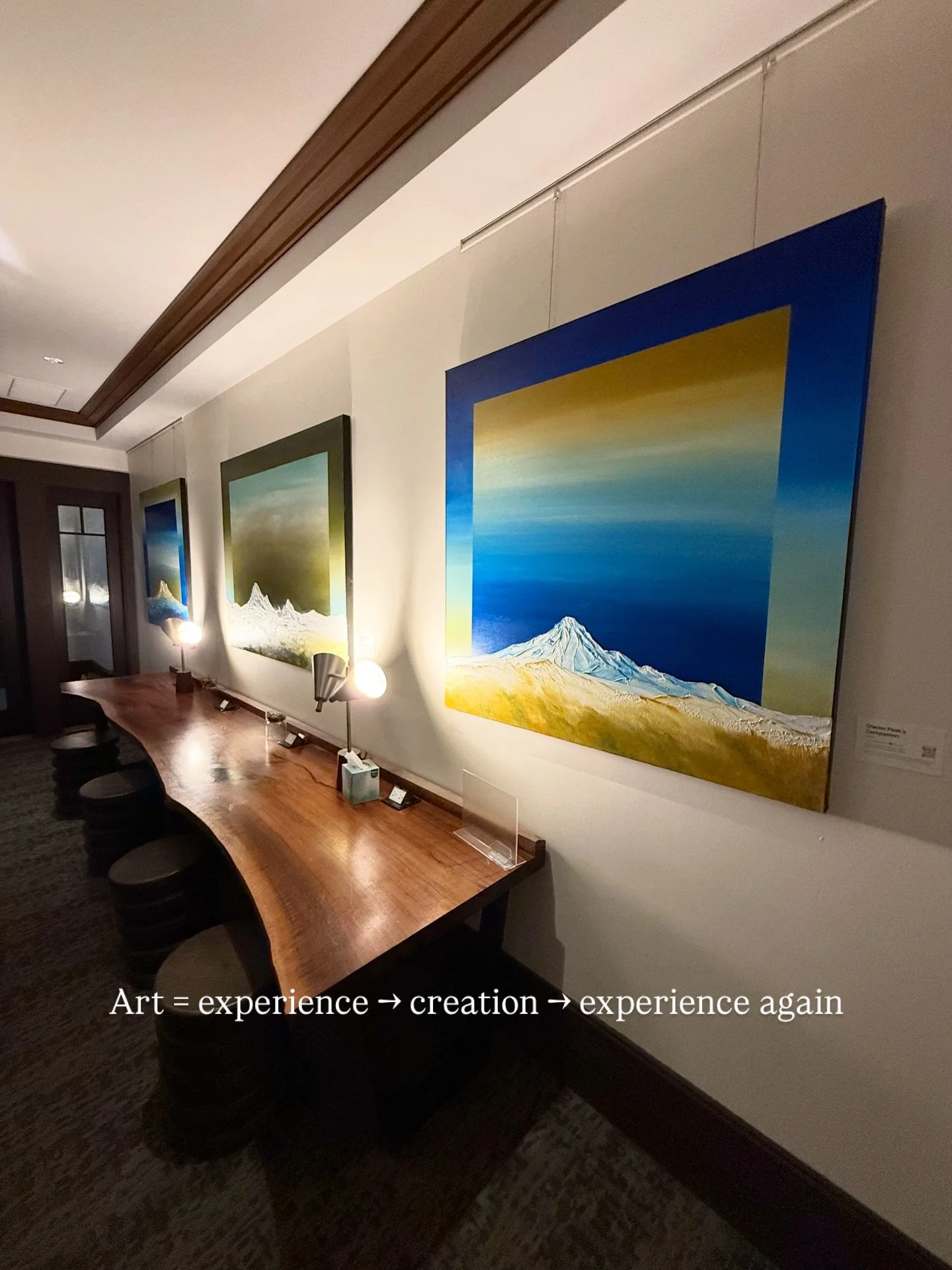 Experience my contemporary PNW art up at The Lodge at @suncadia. Join me tonight 5-6pm for the artist reception.