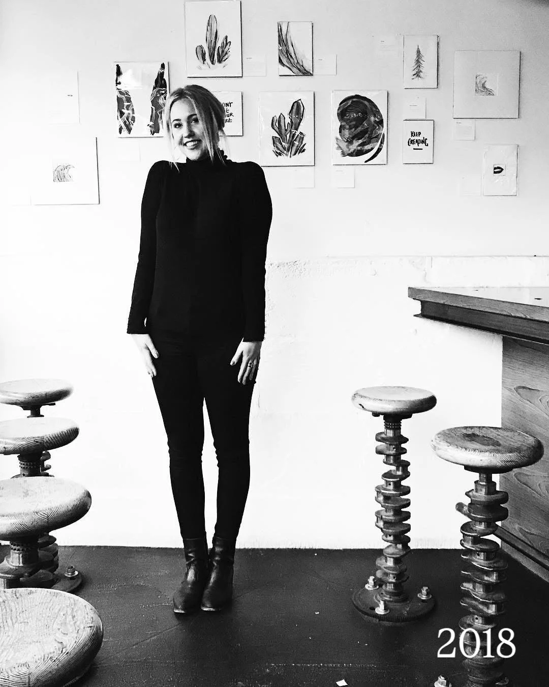 Then + now: 
Eight years ago I showed my art in public for the very first time. A few simple watercolors, wrapped in cellophane and taped to the wall of the coffee shop one block from my apartment.

I felt like a total imposter. I knew they were not 