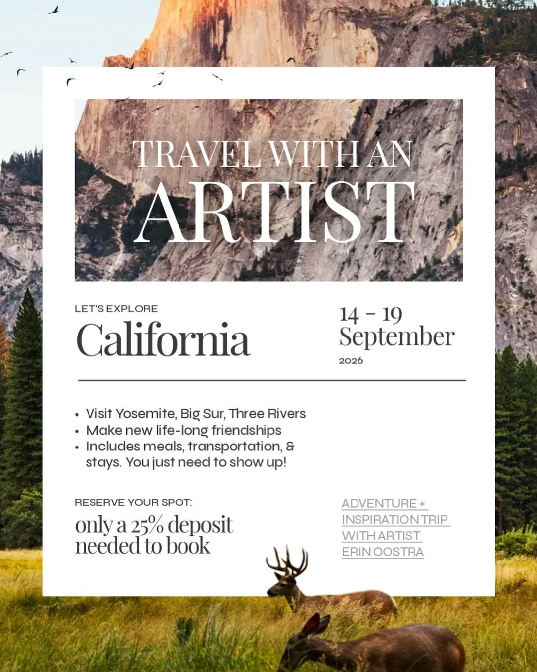 It&rsquo;s the time of year where our calendars are starting to fill up, and I wouldn&rsquo;t want you to miss this trip! I&rsquo;ve got just 3 discounted spots left if you want to join me in California this September for an inspiration and explorati