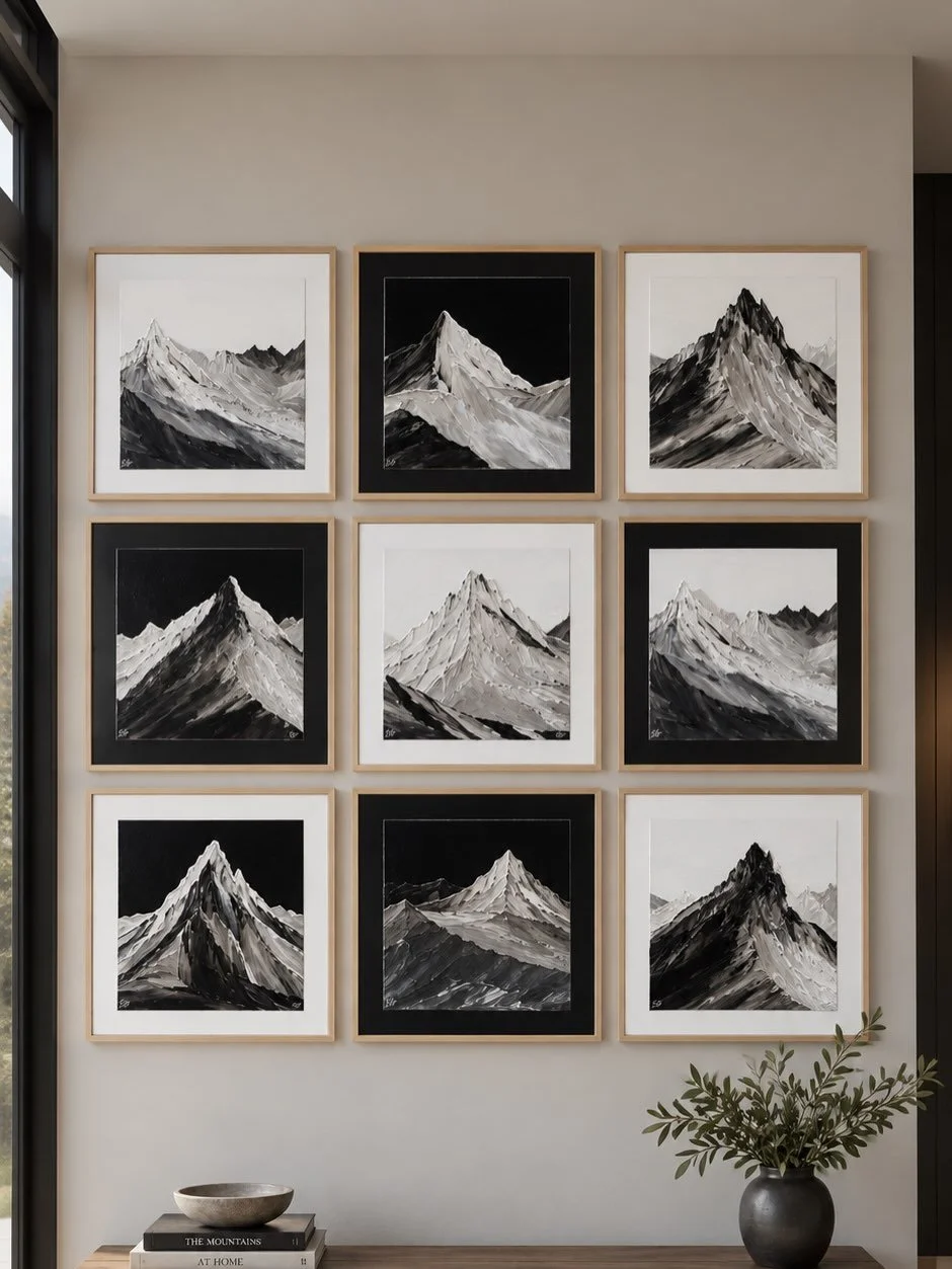 &ldquo;Perhaps the mountains rise not to conquer the sky, but to remind us that even the earth carries within it a longing for heaven.&rdquo;

Where the Earth Reaches Heaven is a collection of nine original mountain paintings, created to live togethe