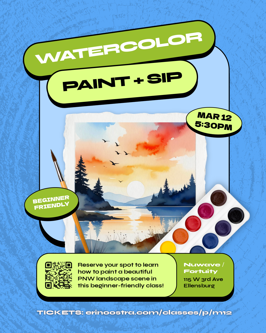 Watercolor Landscape Paint + Sip Class | Nuwave Gallery / Fortuity Cellars | March 12th