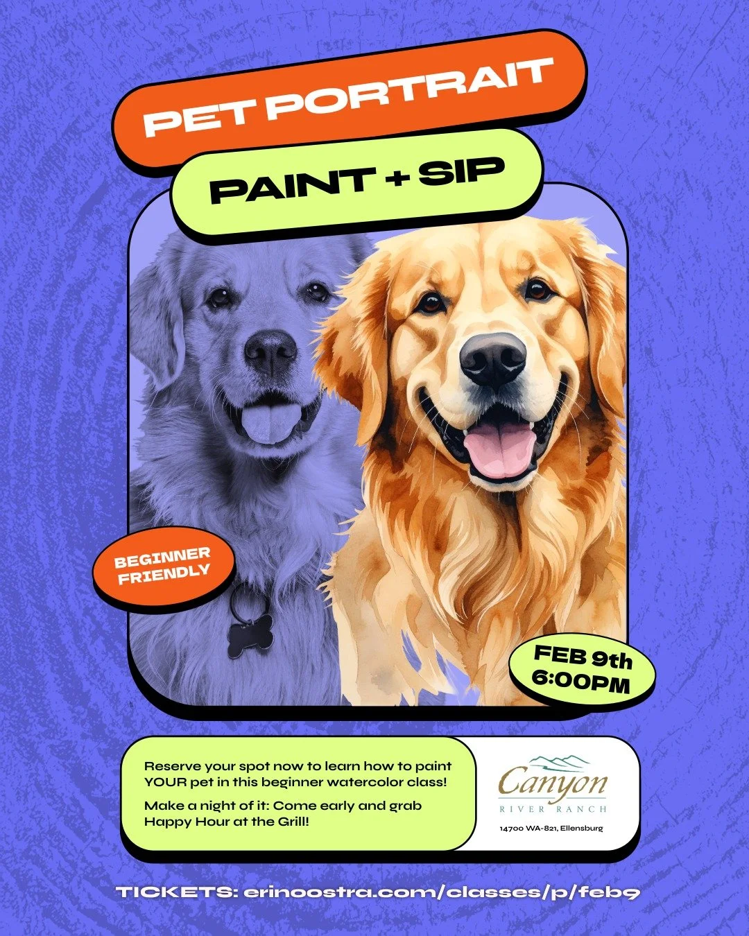 Watercolor Pet Portraits | Canyon River Lodge | Feb 9th Paint + Sip