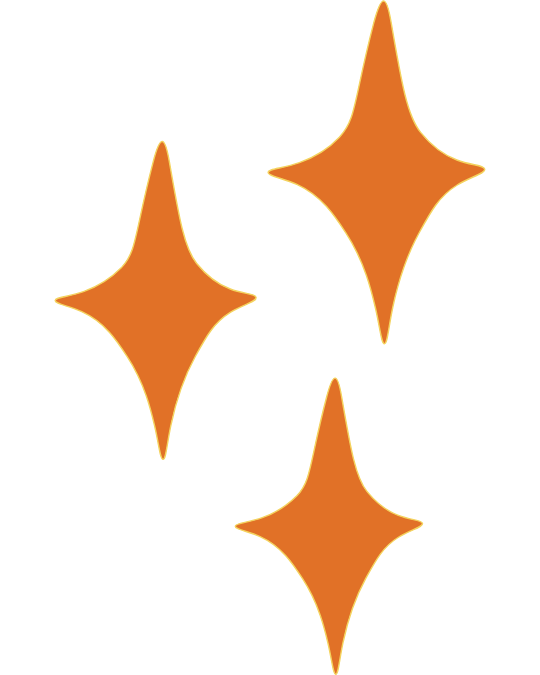 Three orange diamond-shaped stars with rounded ends on a black background.