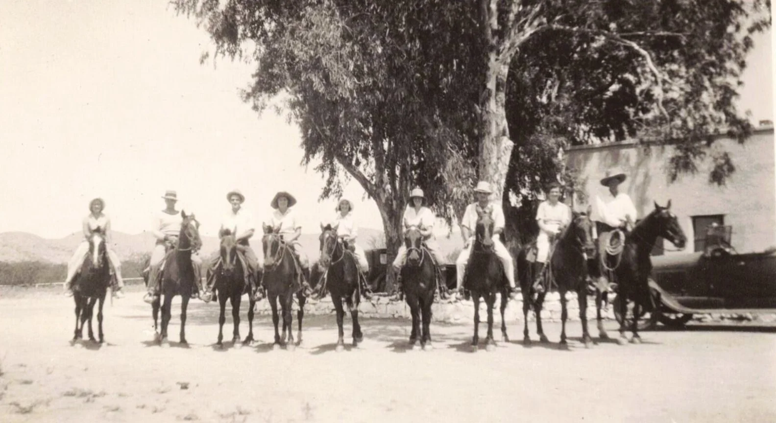 A group of riders outside of the Hacienda in the 1930s.
