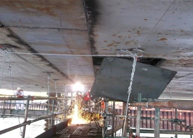 Holes identified in the bottom of the Hull during integrity check and the steel renewed