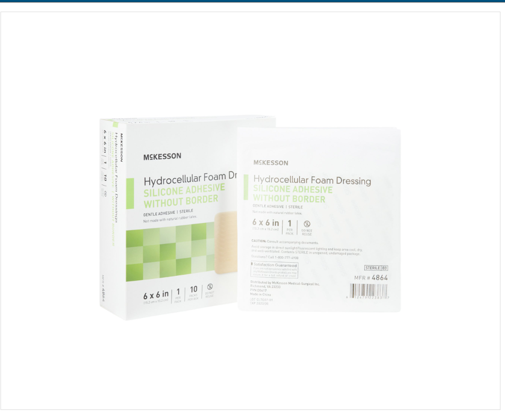 Foam Dressing McKesson 6 X 6 Inch Without Border Film Backing Silicone Gel Adhesive Square Sterile