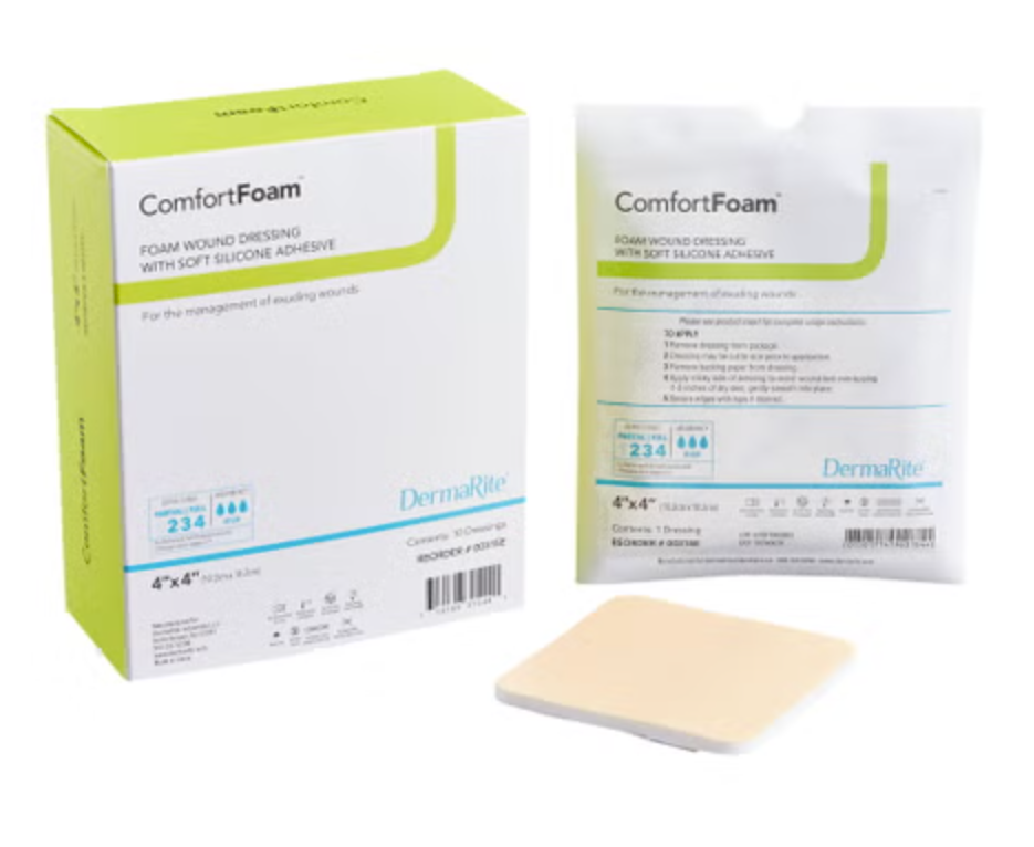 Foam Dressing ComfortFoam™ 4 X 4 Inch Without Border Film Backing Silicone Face Square Sterile