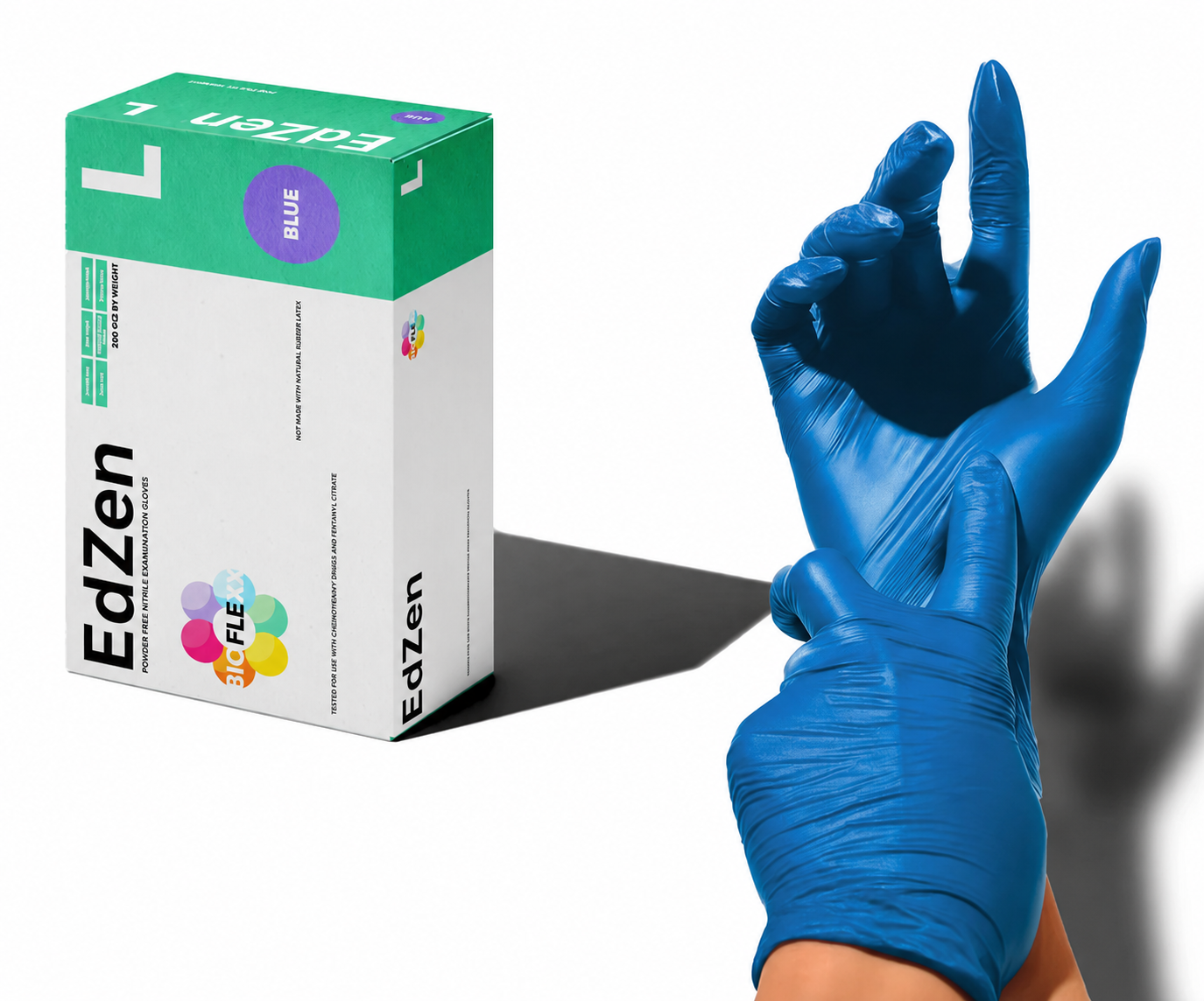 EdZen Biodegradable Nitrile Exam Gloves, 4 Mil, Blue