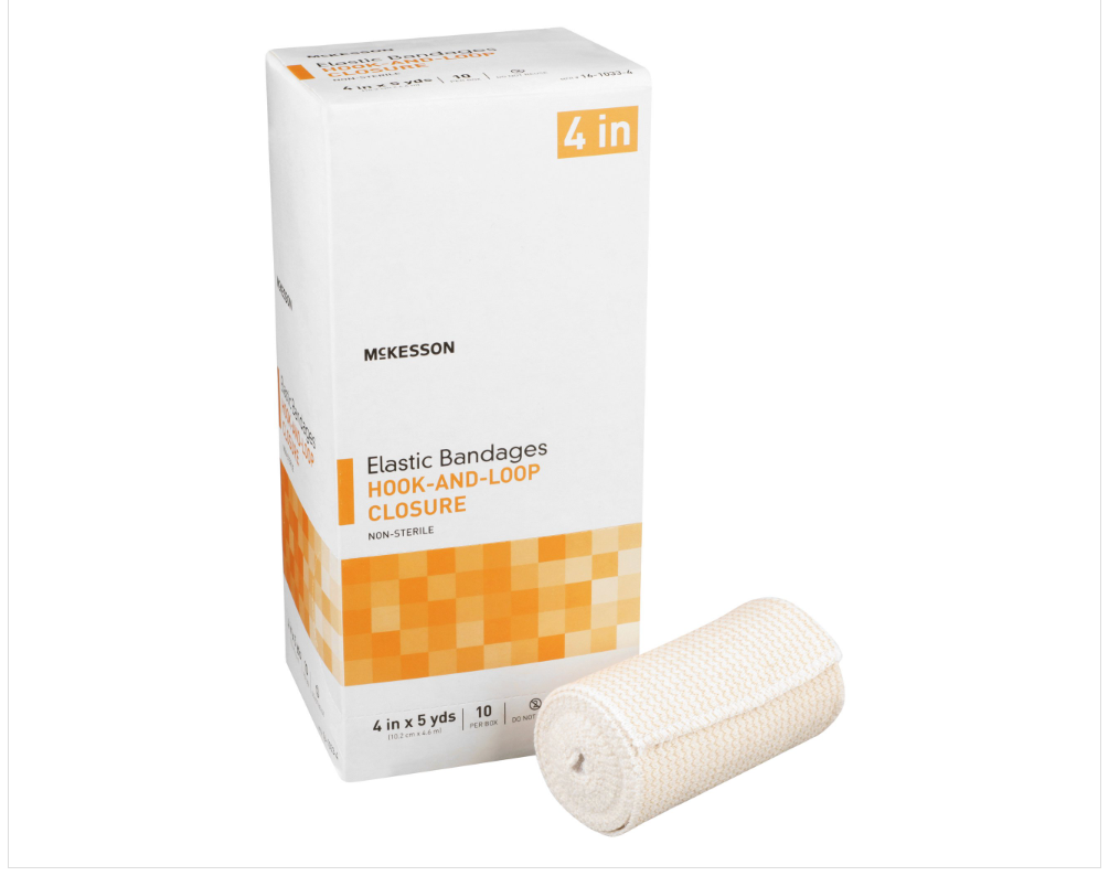 Elastic Bandage McKesson 4 Inch X 5 Yard Single Hook and Loop Closure Tan NonSterile Standard Compression