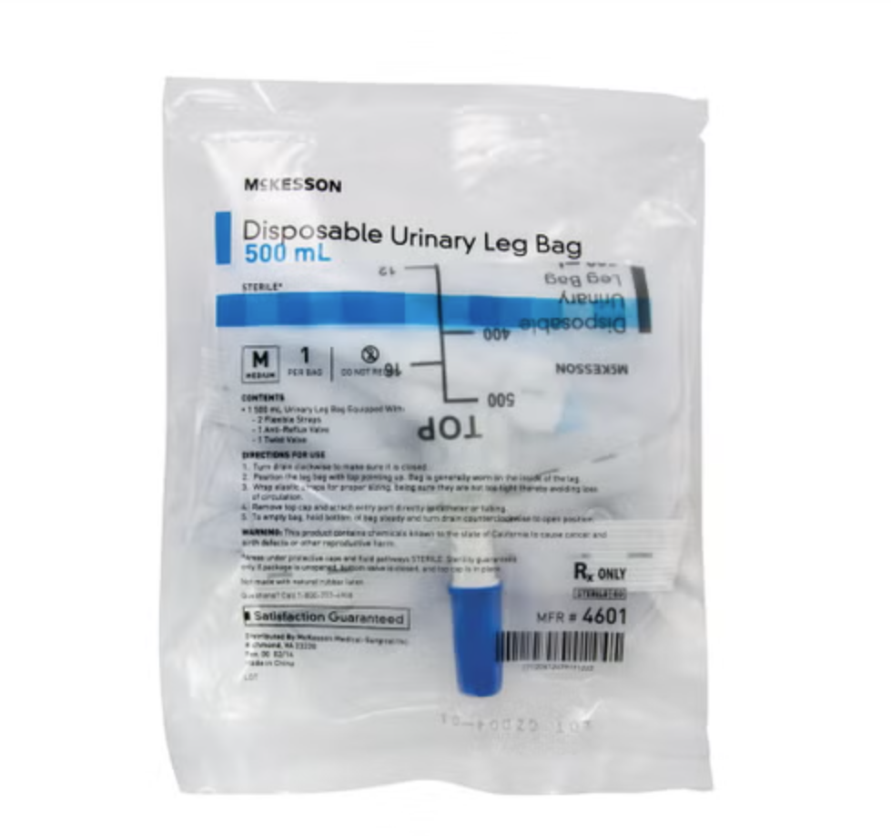 Urinary Leg Bag McKesson Anti-Reflux Valve Sterile 500 mL Vinyl
