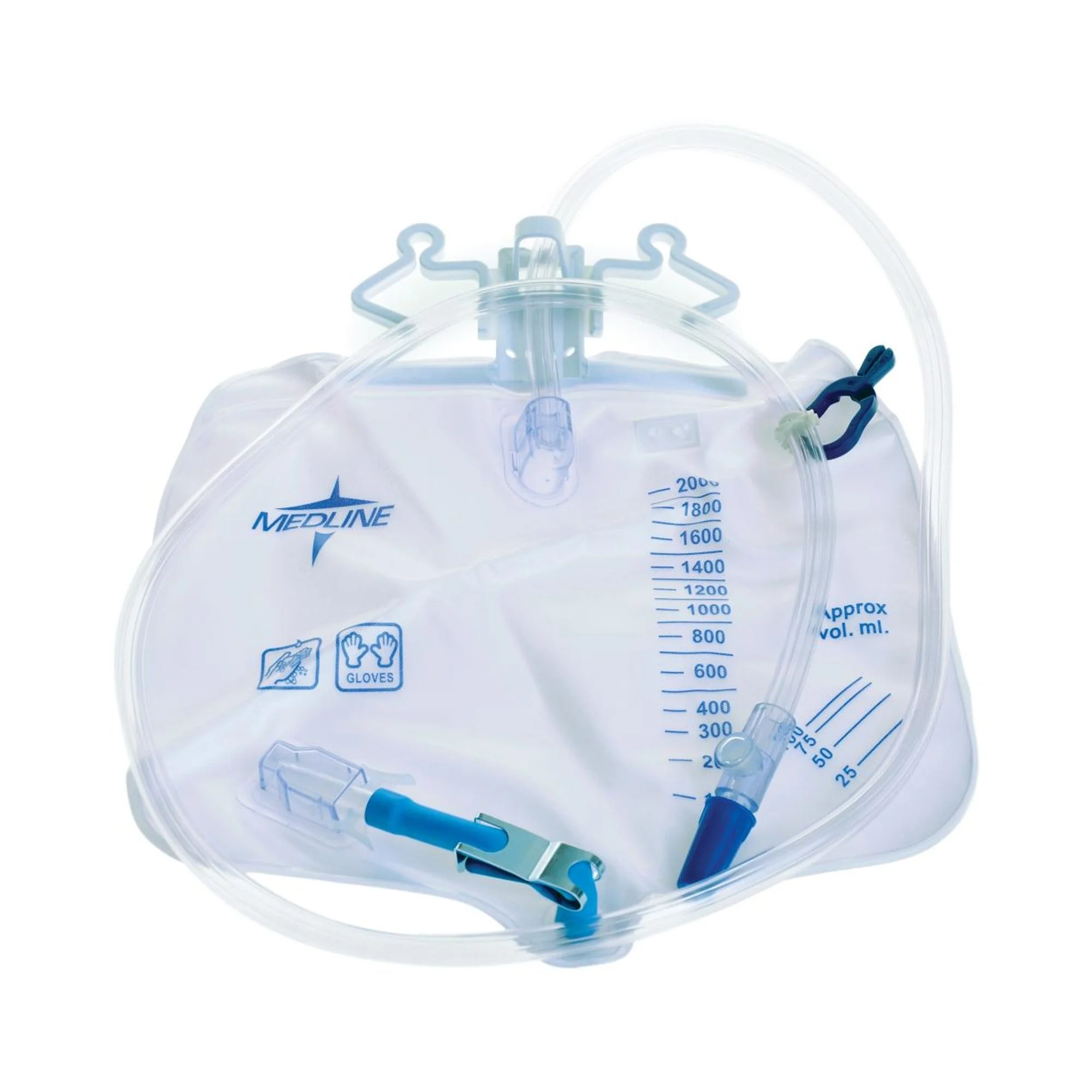 Urinary Drain Bag Medline® Anti-Reflux Valve Sterile 2,000 mL Vinyl