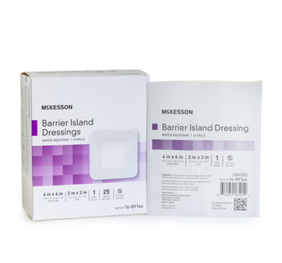 Barrier Island Composite Dressing McKesson 4 X 4 Inch Square Sterile Water Resistant Film Backing