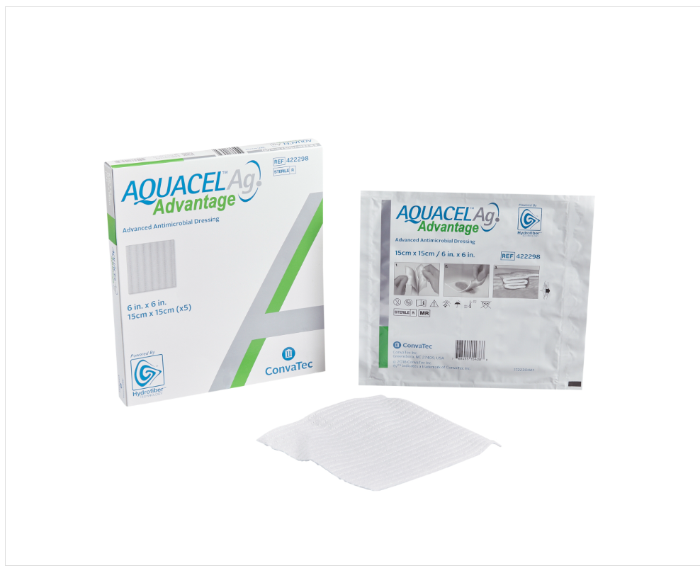 Silver Hydrofiber Dressing Aquacel® Ag Advantage 6 X 6 Inch Square Sterile
