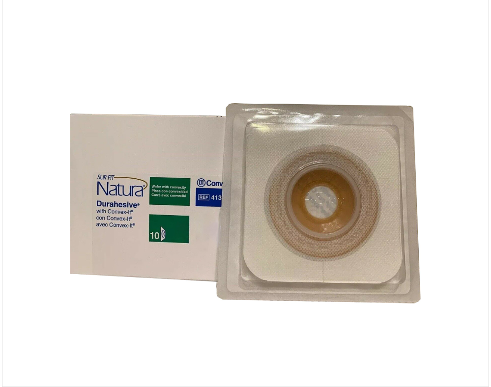 Ostomy Barrier Sur-Fit Natura® Precut, Extended Wear Durahesive® Adhesive 45 mm Flange SUR-FIT® Natura™ System Hydrocolloid 7/8 Inch Opening 4-1/2 X 4-1/2 Inch