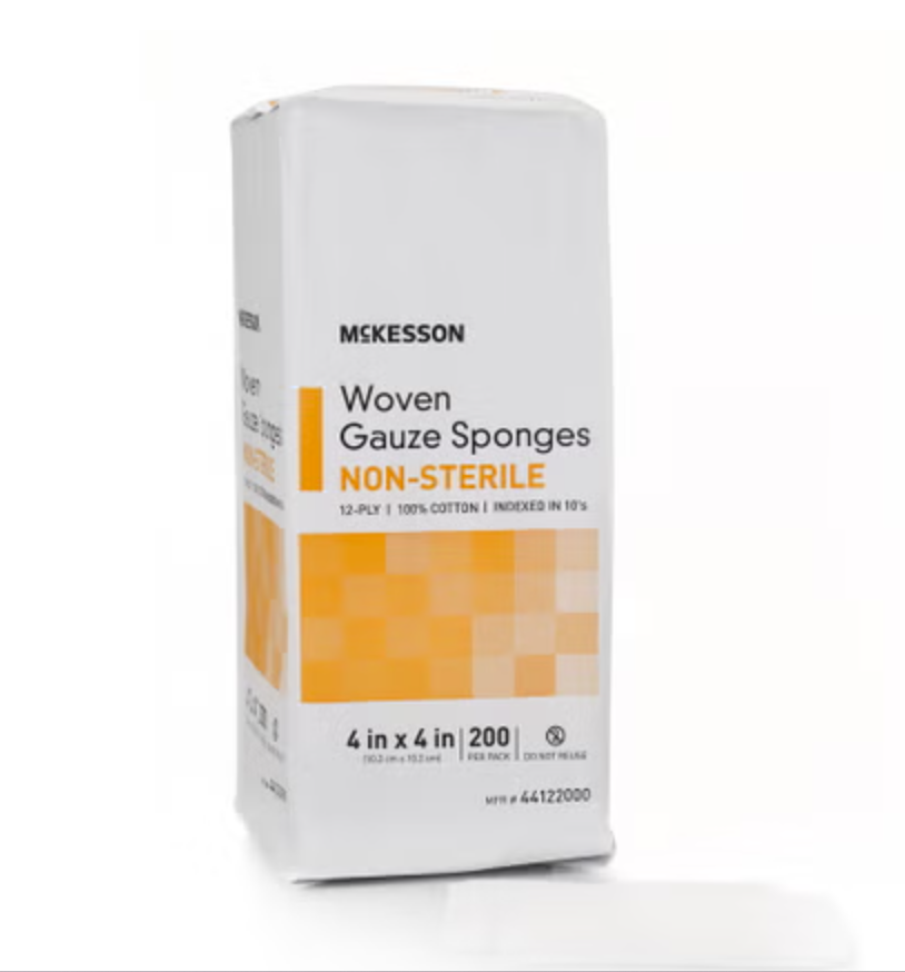 Gauze Sponge McKesson 4 X 4 Inch 12-Ply NonSterile 200 per Pack