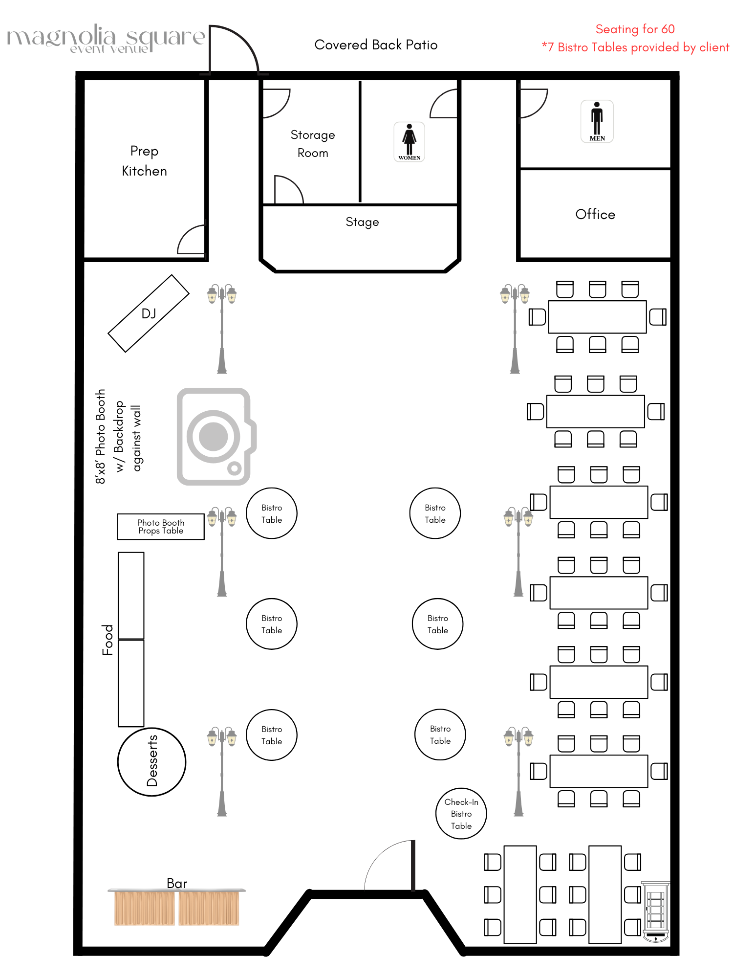 Company Social - Mixed Layout with seating for 60.