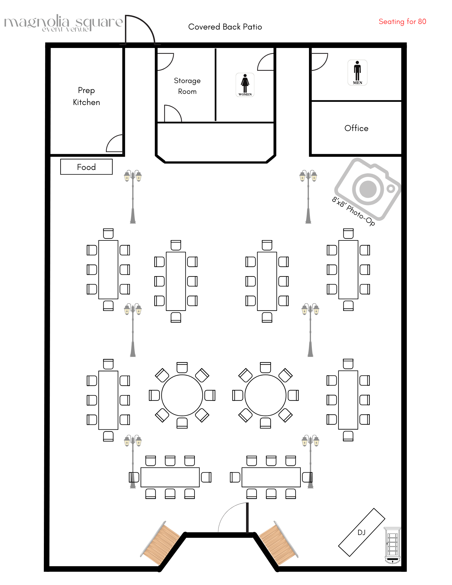 Birthday Party Mixed Layout seating for 80.