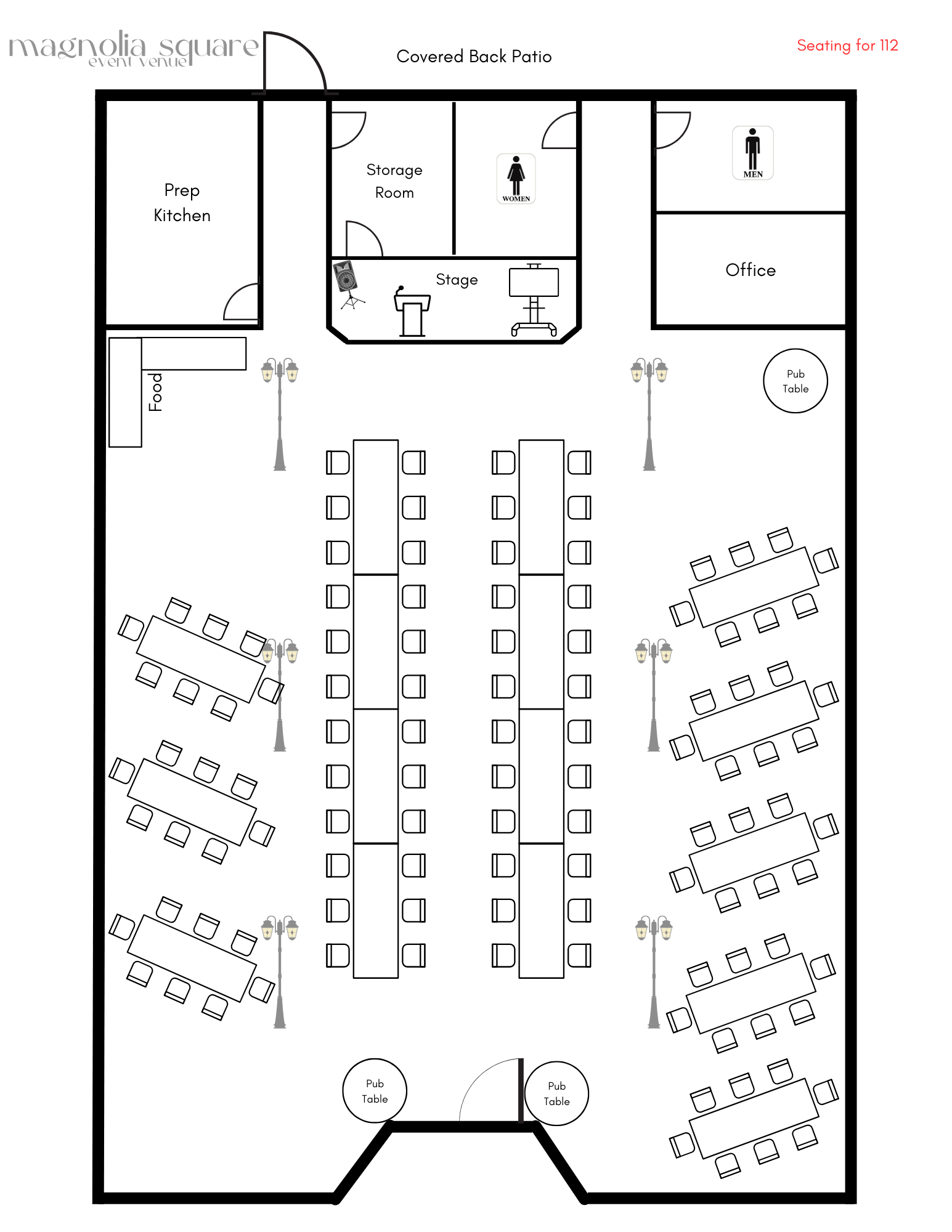 Presentation Banquet Seating for 112.