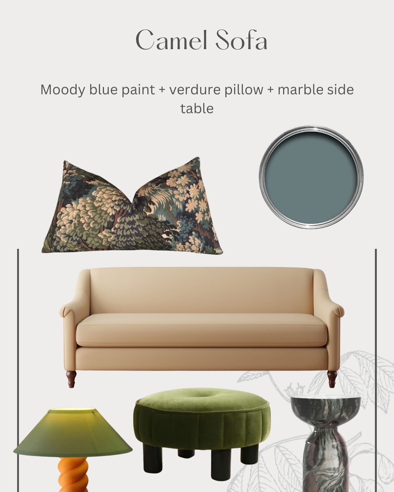 I&rsquo;m currently mildly obsessed with camel sofas and did a couple of designs for living rooms based around them! Weigh in on stories today (or like in the next hour 😬) @potterybarn 

#livingroomdesign #interiordesign #homedesign #verdure