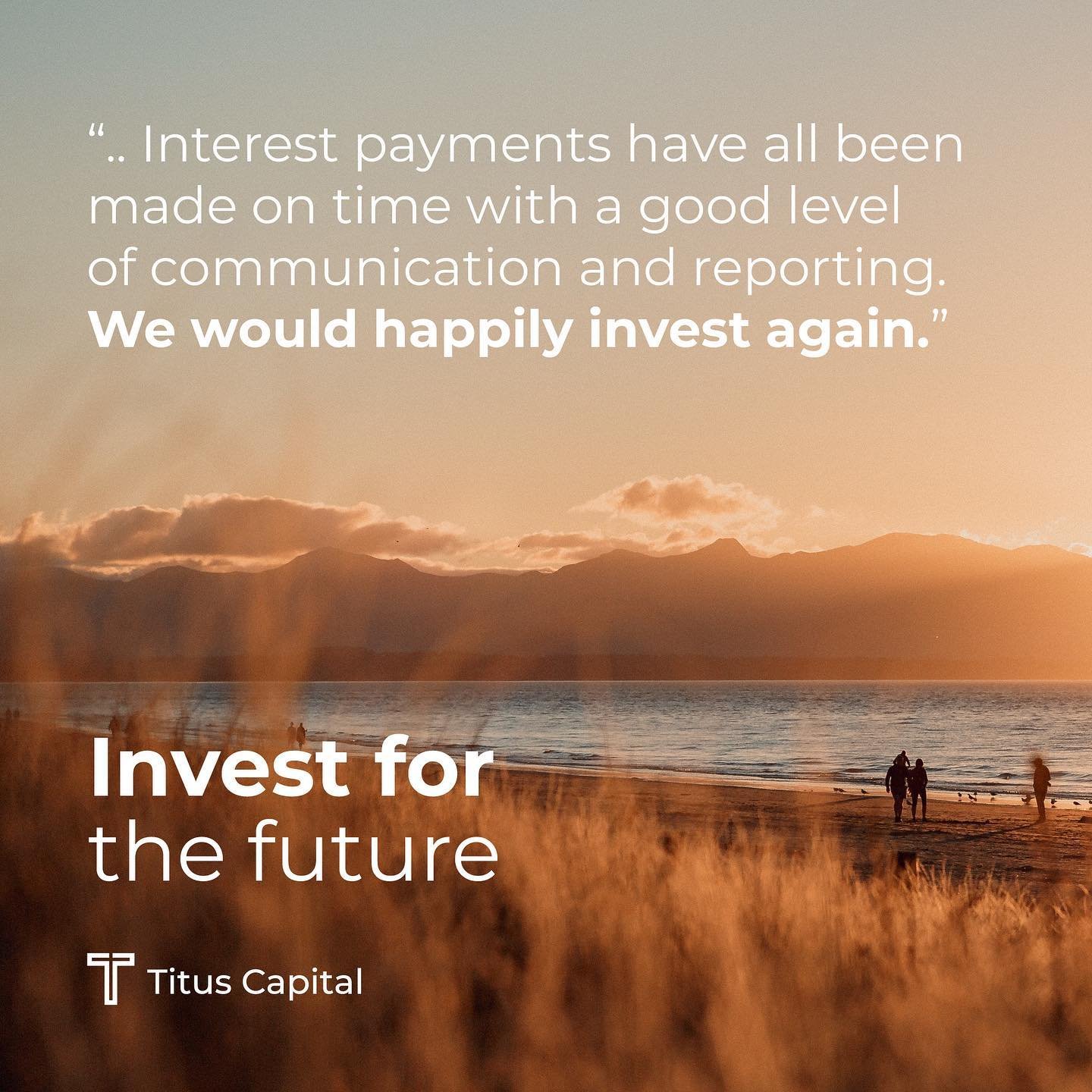 Invest in your future with Titus Capital. 

Invest and receive a 10% return per annum. Let your money work for you now, so you can relax later. 

[Contact the team for more details]