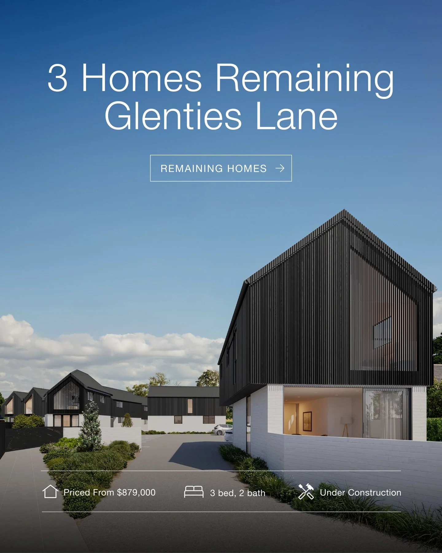 Just 3 homes remaining in the heart of Ellerslie. Minutes to Remuera and Ellerslie shops.

Lot 9 - 1 bedroom, 1.5 bathroom - $699,000
Lot 17 - 3 bedroom, 2 bathroom - $879,000
Lot 18 - 3 bedroom, 2 bathroom - $879,000

Get in touch to secure one toda