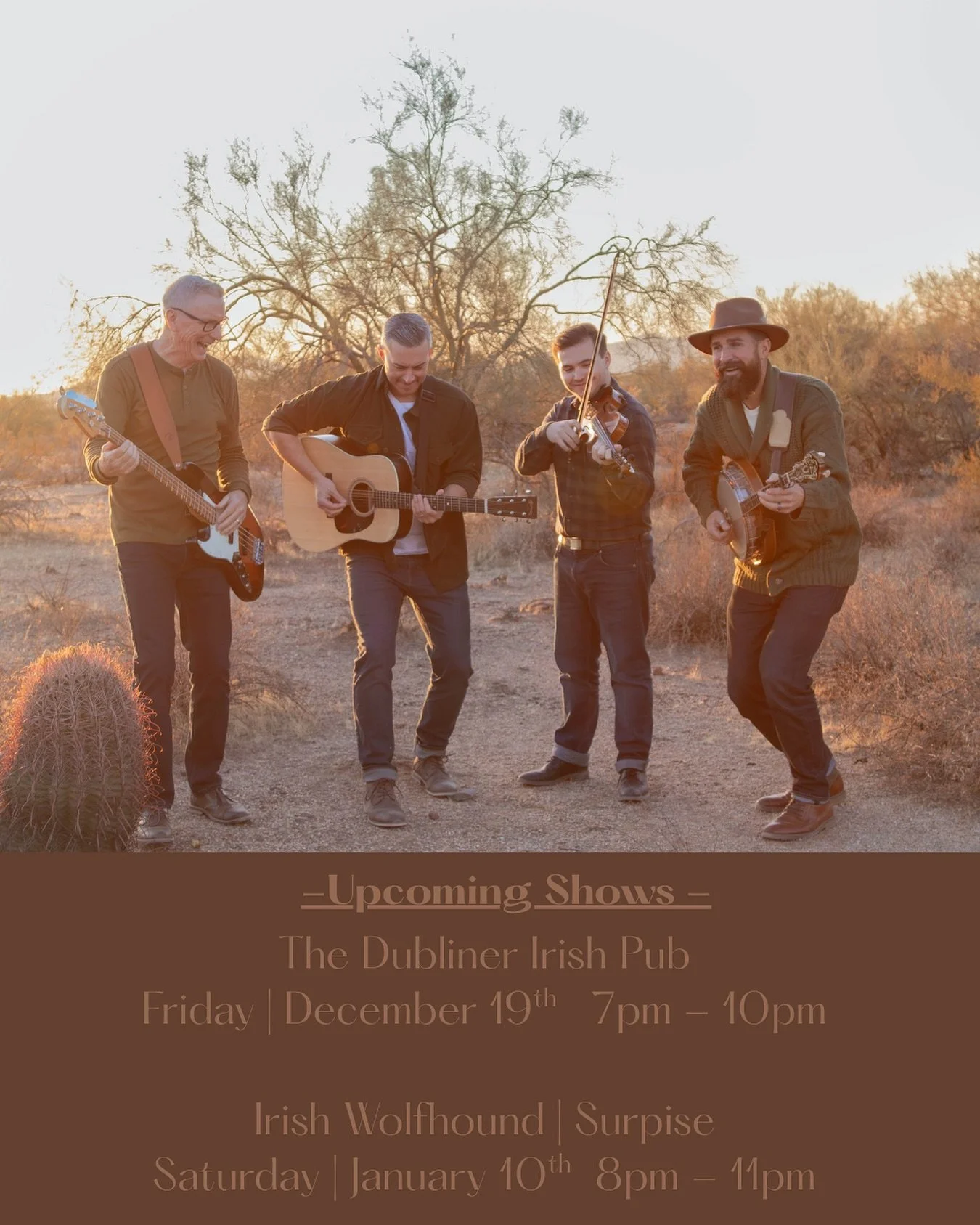 Raise a glass and tap your boots &mdash; we&rsquo;re bringing the craic to local pubs near you. So grab your friends, and come join the session. 

#IrishPubMusic #FolkBand #LiveAtThePub #UpcomingGigs #IrishTrad #GoodCraic #localmusicaz #supportlocala