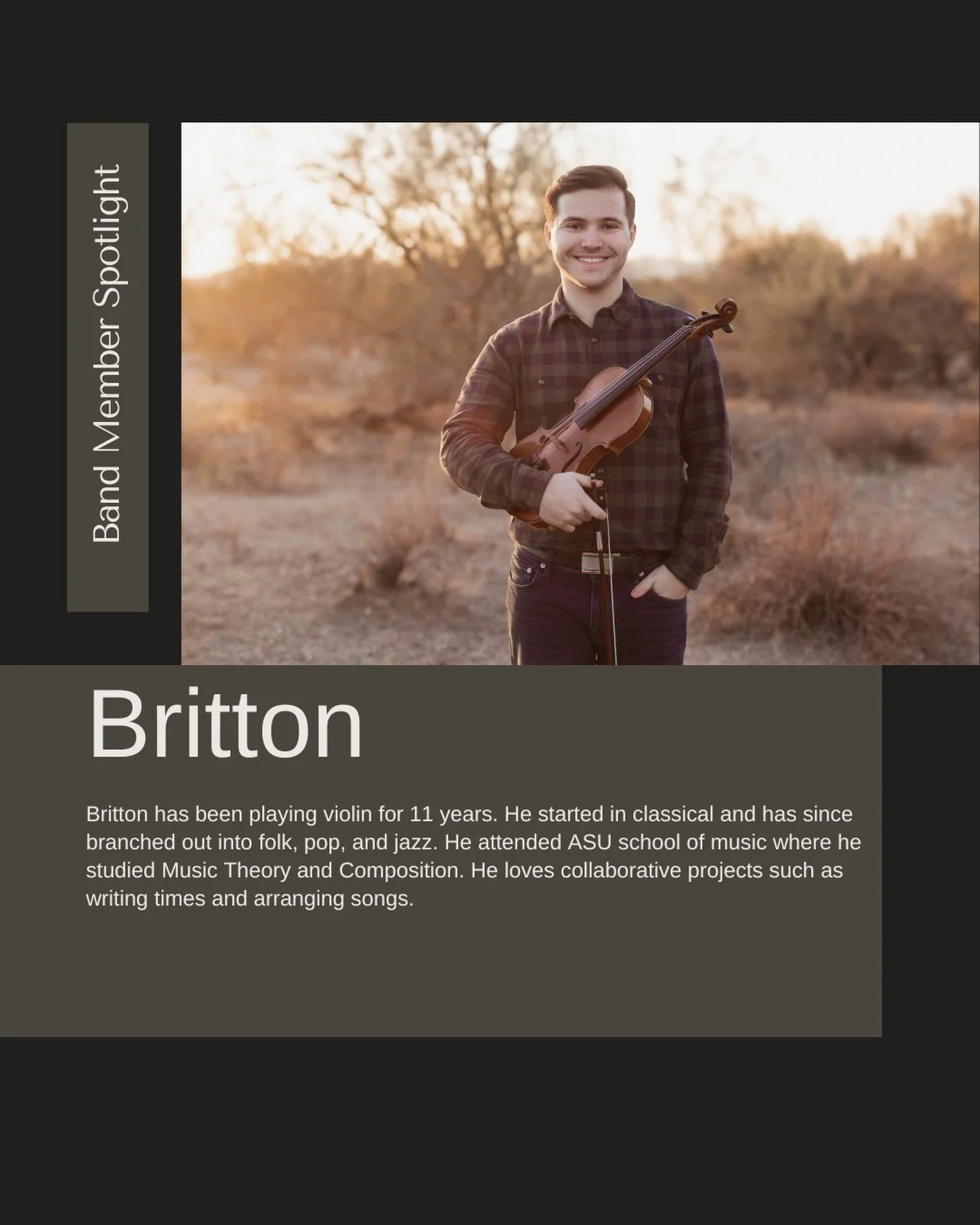Meet our fiddle player, Britton, who brings a natural, inviting sound. It blends right into the rhythm of the pub and keeps the night moving.