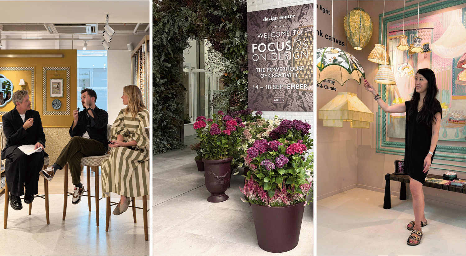 FOCUS/26 ON DESIGN at Design Centre Chelsea Harbour with showroom talks, floral displays and decorative lighting.