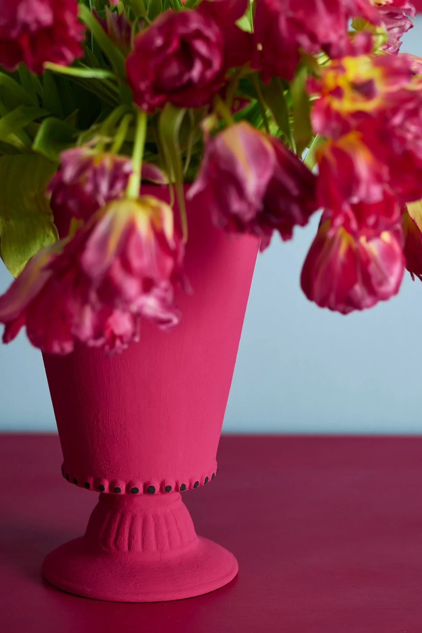 Sculptural vase painted in bold Annie Sloan Capri Pink.