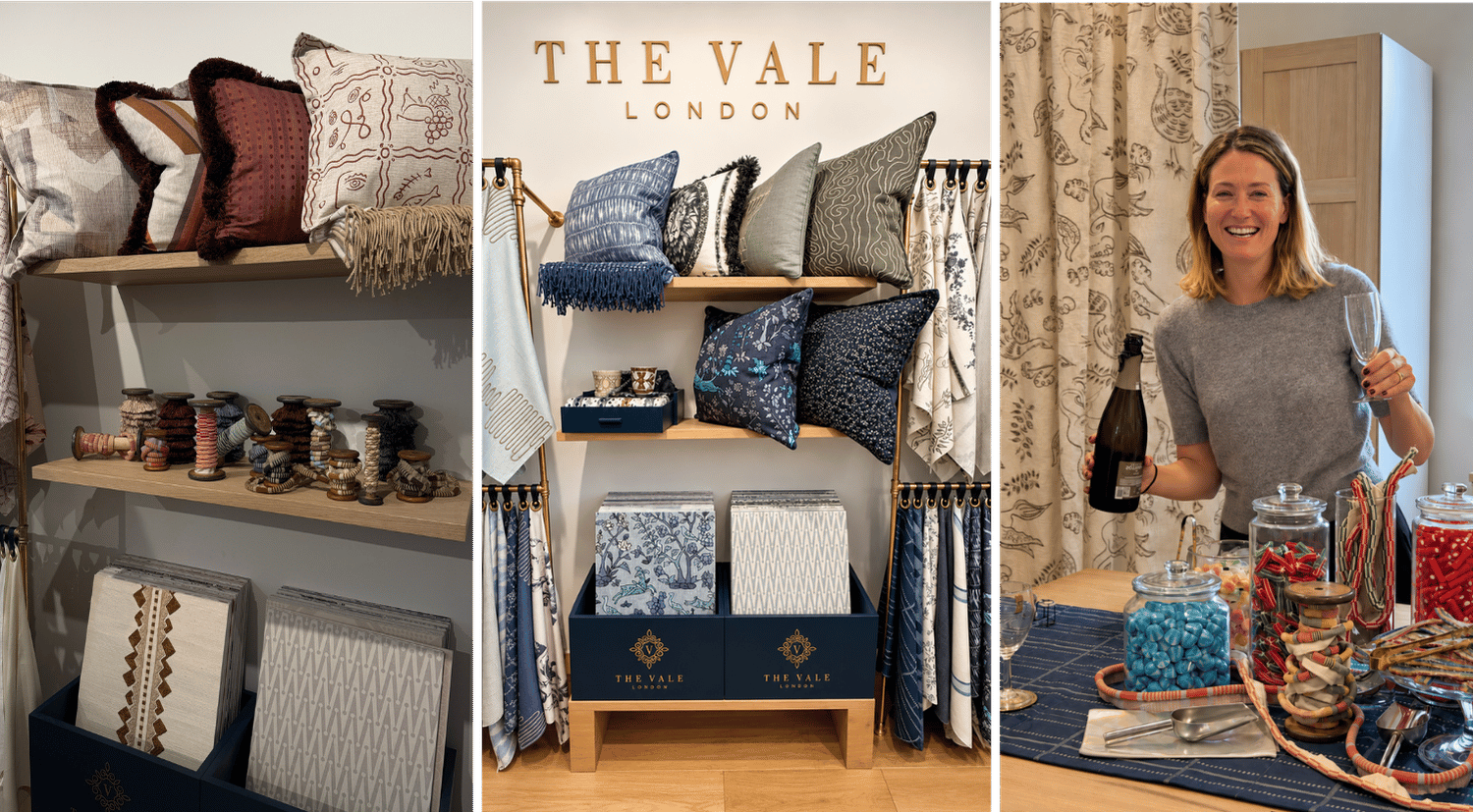The Vale London at FOCUS/26 displaying trims, cushions, passementerie and contemporary patterned fabrics.