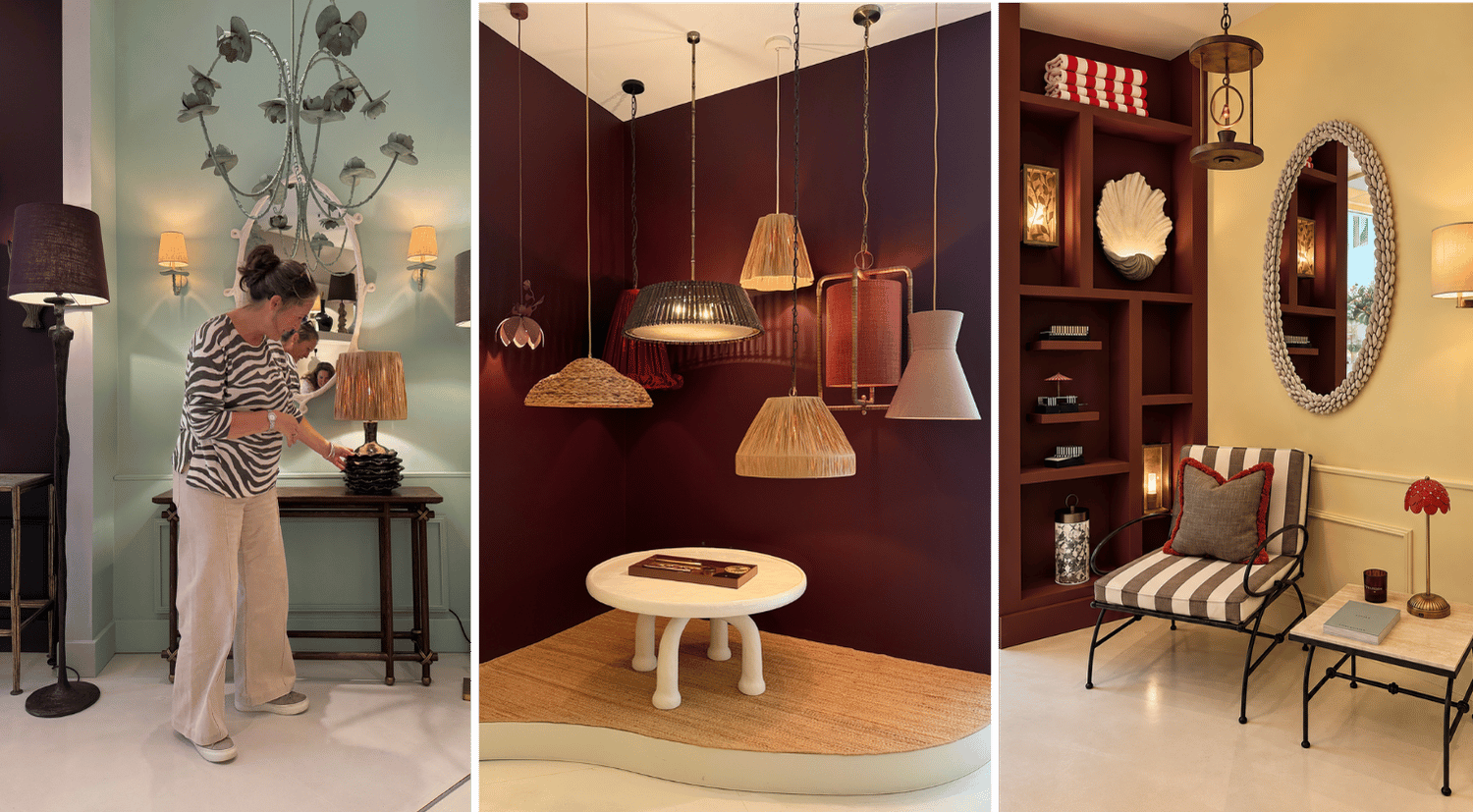 Porta Romana showroom at FOCUS/26 featuring sculptural lighting, rich colours and elegant furniture displays.