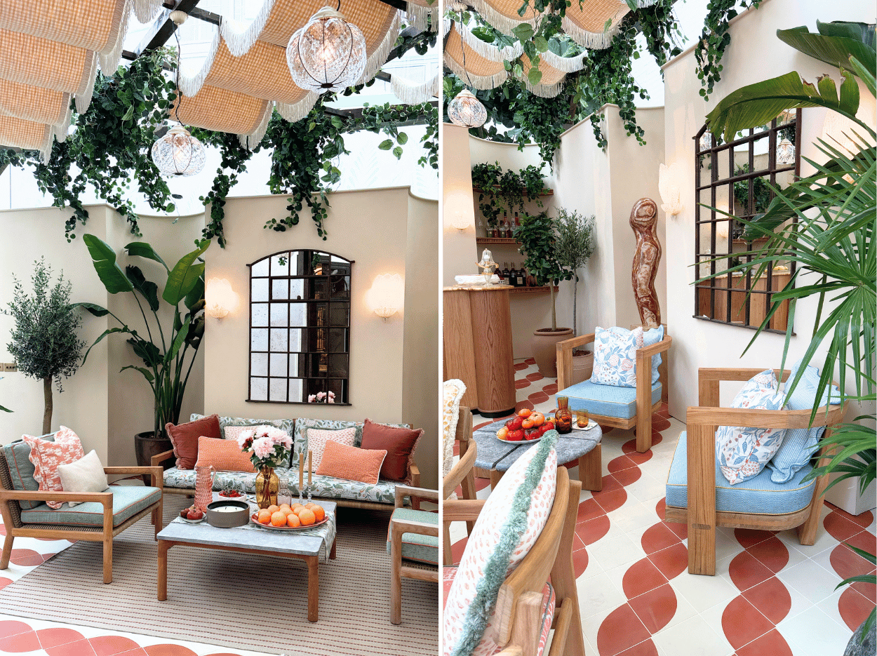 Italian-inspired terrace by Fettle Design featuring terracotta tones, outdoor fabrics, architectural niches and Mediterranean styling.