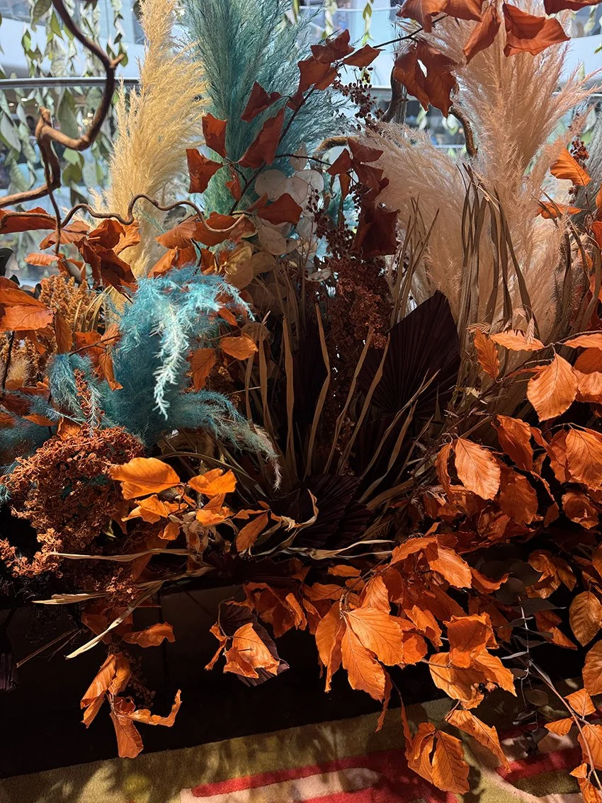 Dried leaves and grasses-copper beech and grasses dyed blue, pink and natural