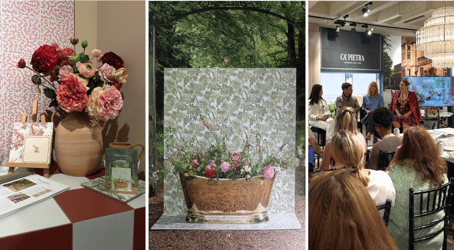 Sanderson x Ca’ Pietra at FOCUS/26 with floral and botanical tile designs inspired by British heritage.