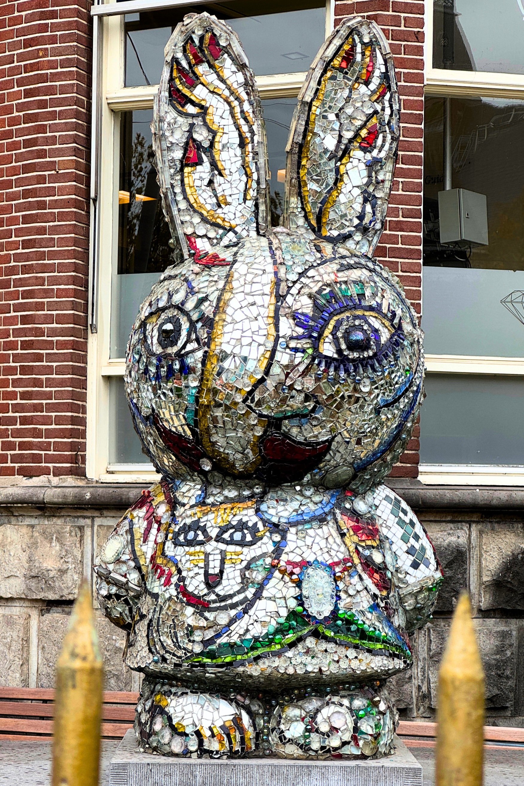 Miffy with diamonds as a statue in front of the Royal Coster Diamonds building.