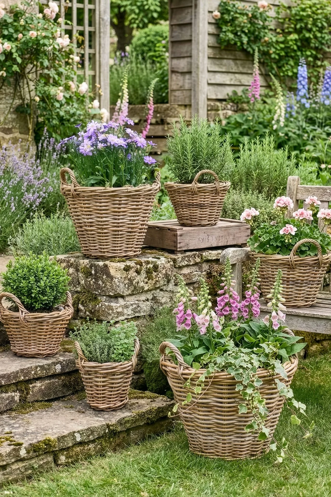 Natural rattan basket planters by Dibor in a range of sizes