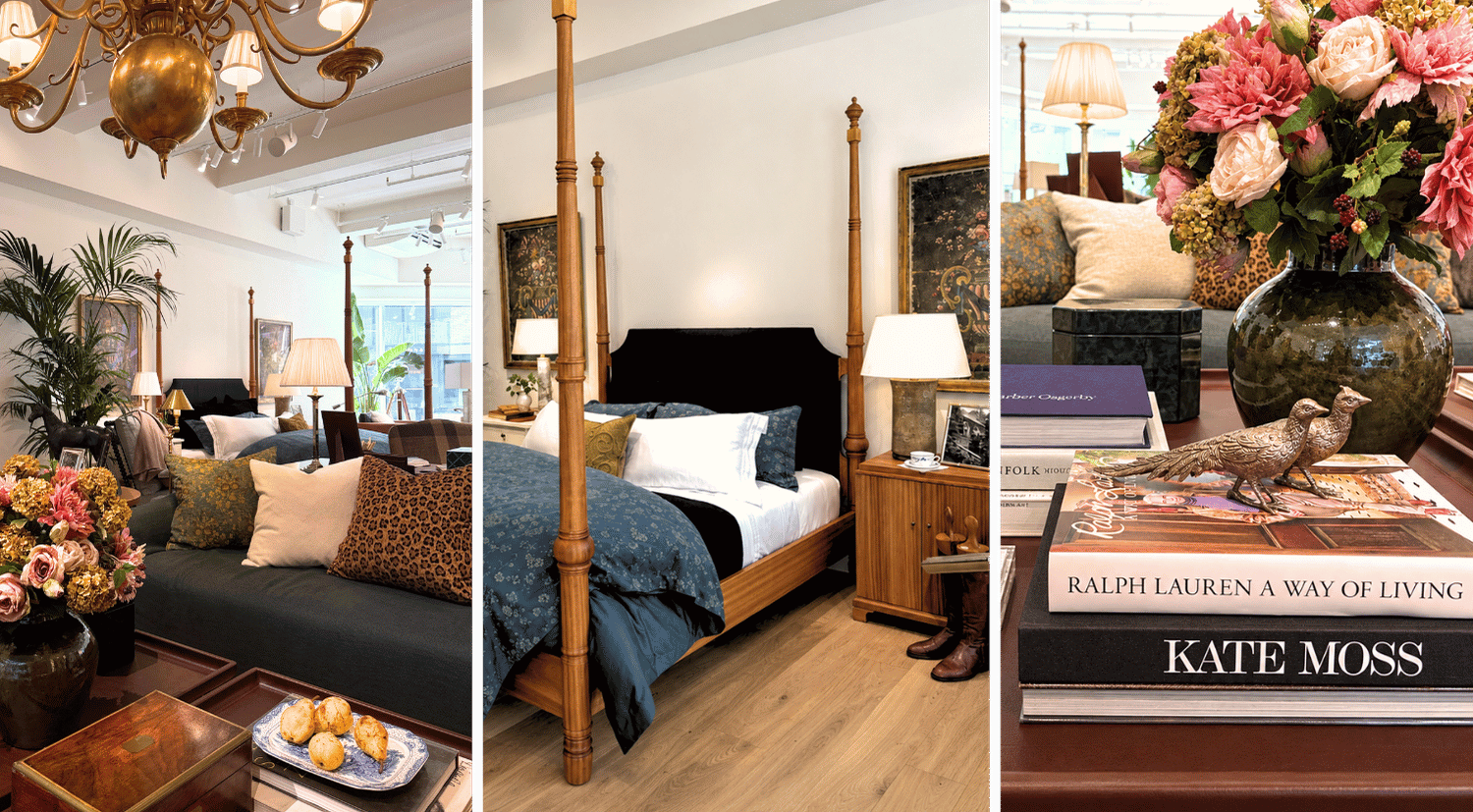 Ralph Lauren Home showroom at FOCUS/26 styled with layered fabrics, classic furniture and rich heritage-inspired details.