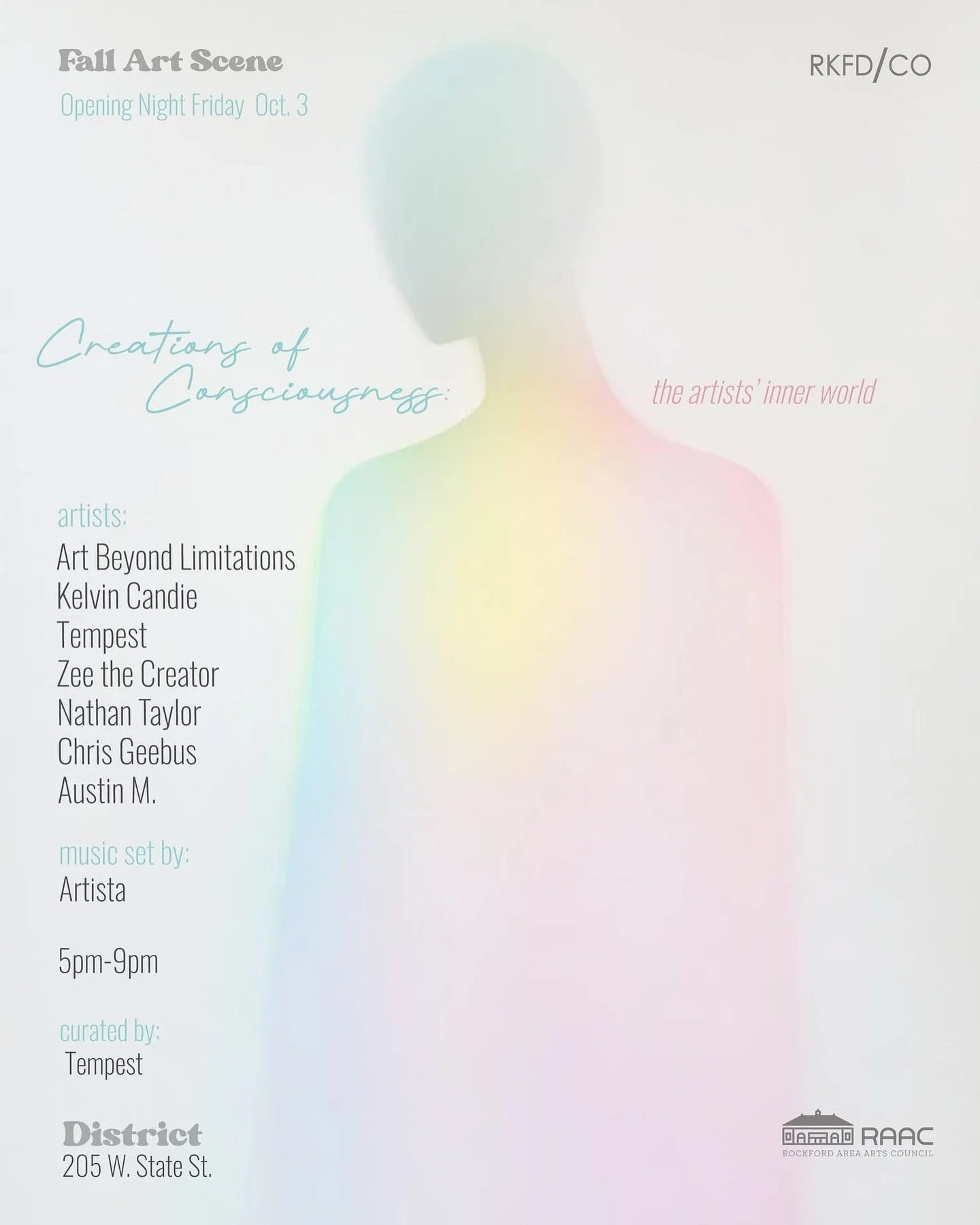 Opening night Friday OCT. 3  5-9PM
Artists express introspection, feeling and perception through visual art. Explore the inner landscape of each artists authentic experience. Channeling the art of overcoming &amp; becoming. 

Featured Artist: 
@artbe